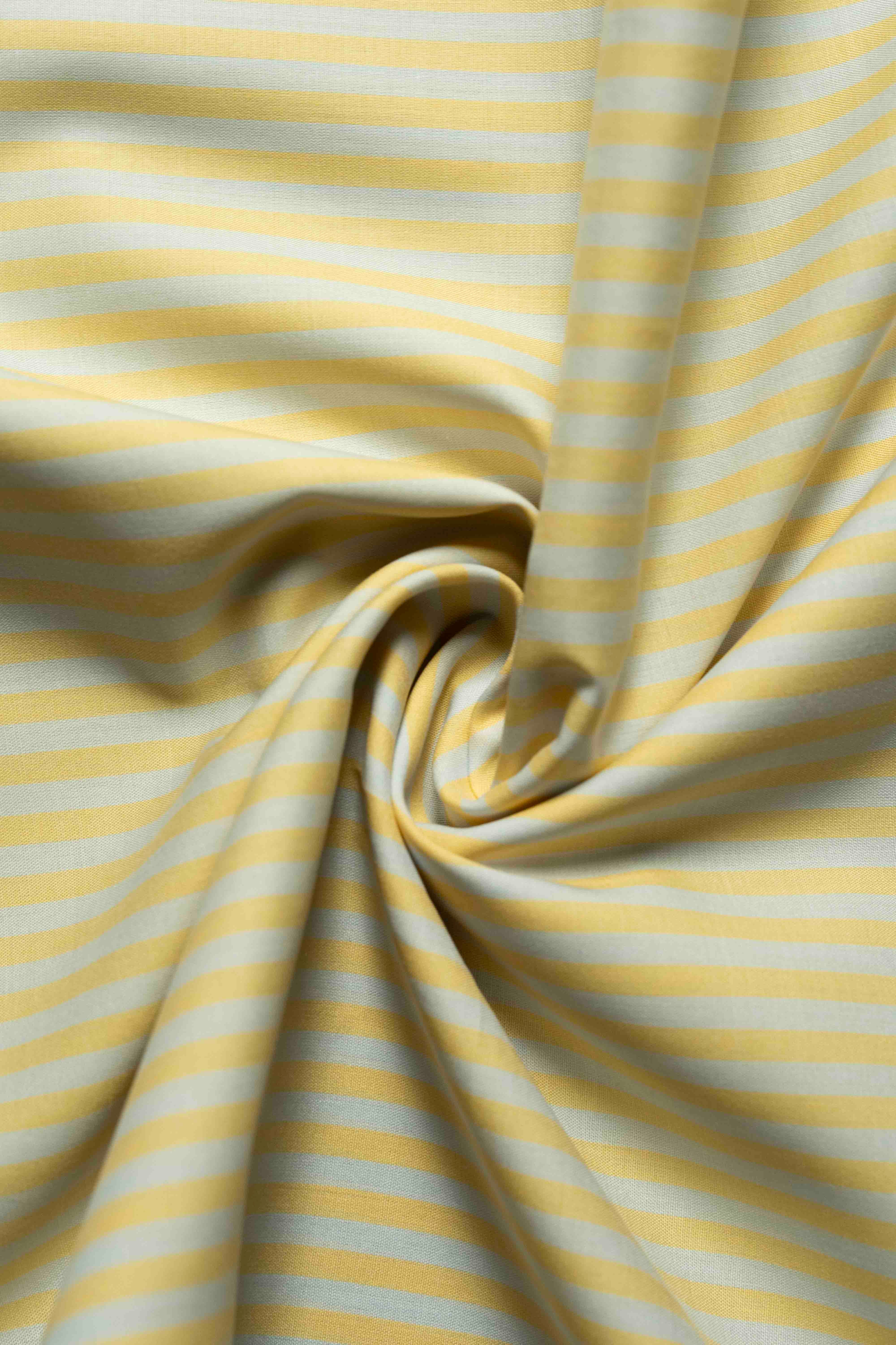 Carlo Riva Yellow Stripe Shirt Fabric, 90cm width, showcasing soft yellow and white stripes.