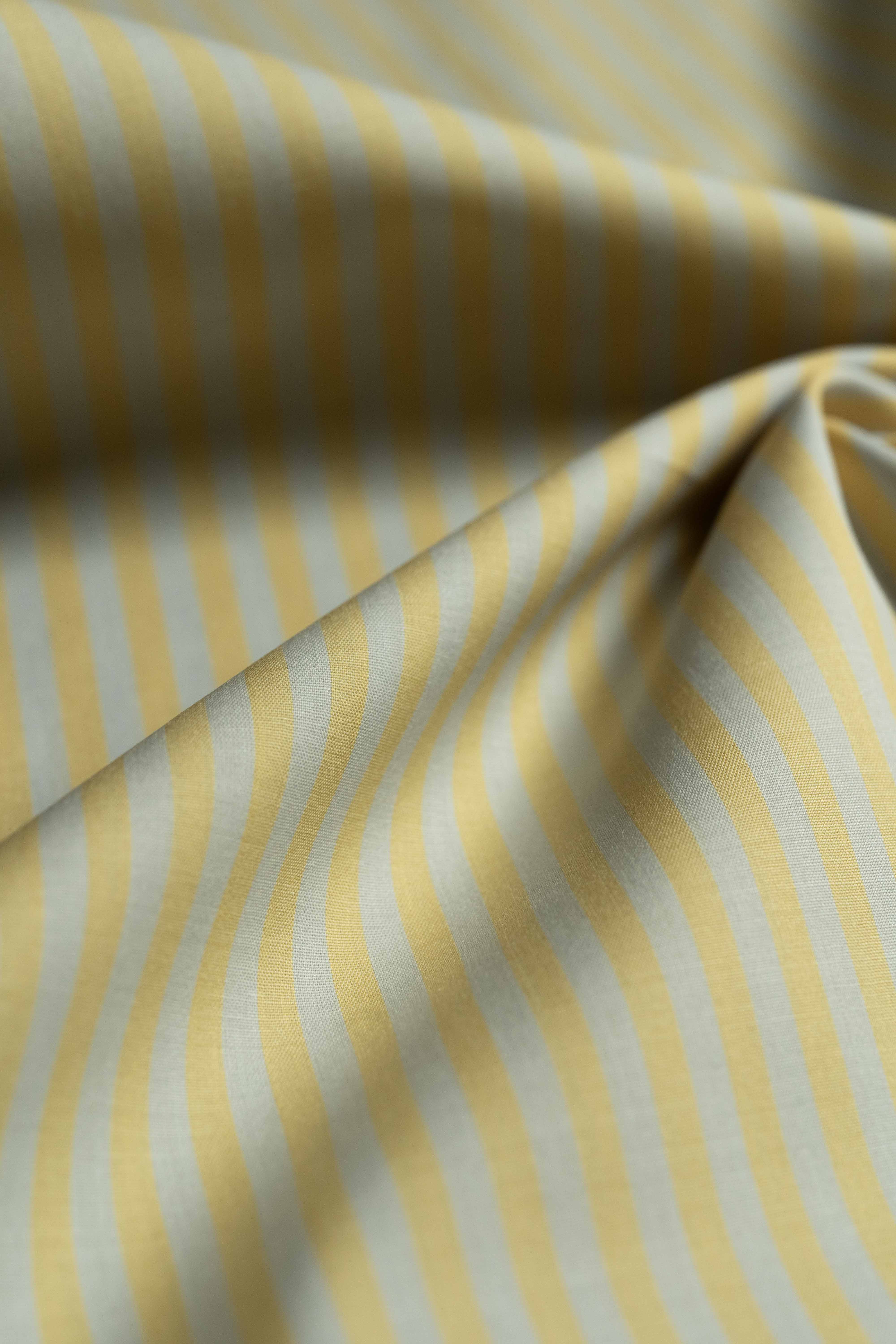 Carlo Riva Yellow Stripe Shirt Fabric with a width of 90cm showing elegant striped pattern.