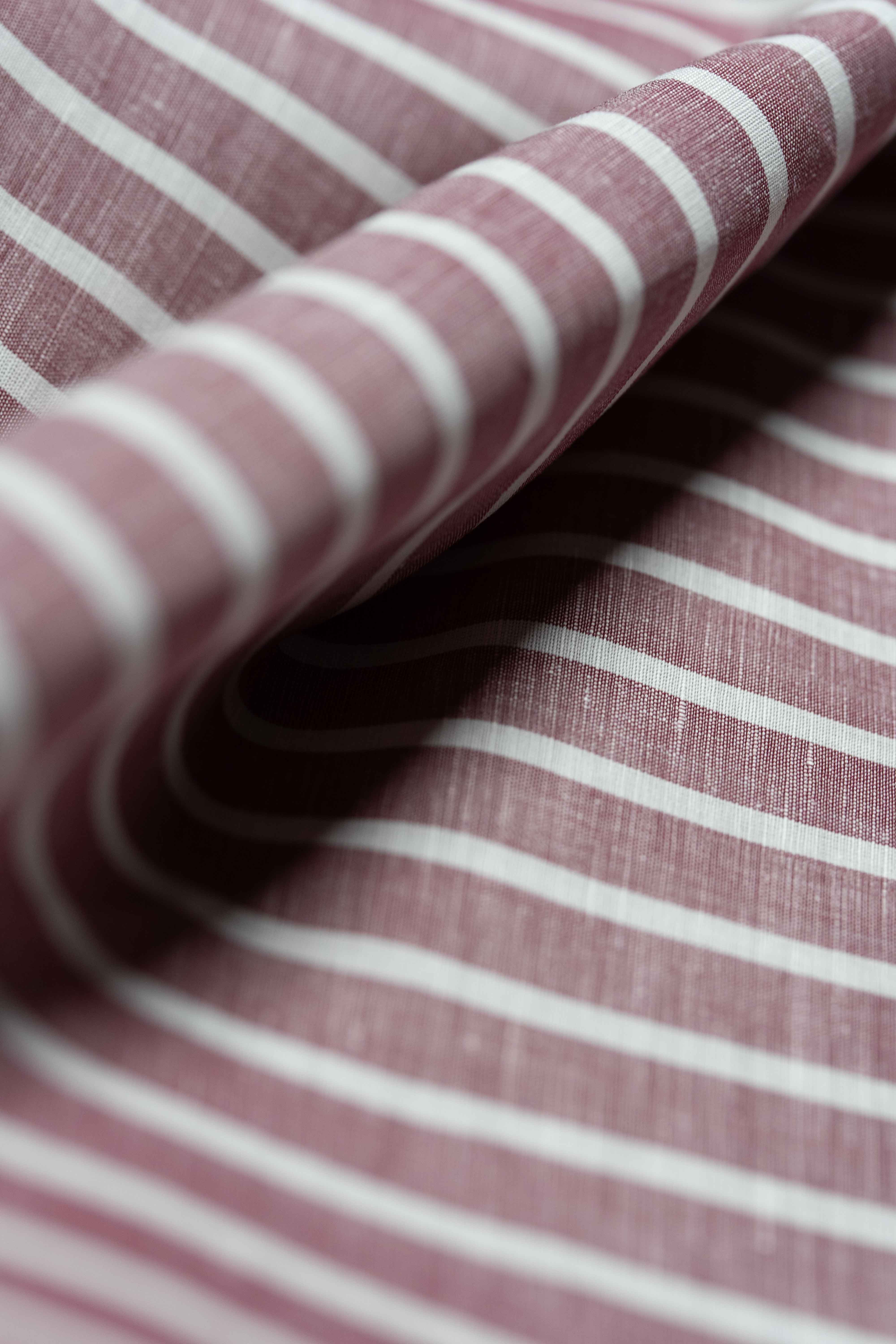 Carlo Riva Red Stripe Shirt Fabric featuring red and white stripes, highlighting the texture and quality of the material.
