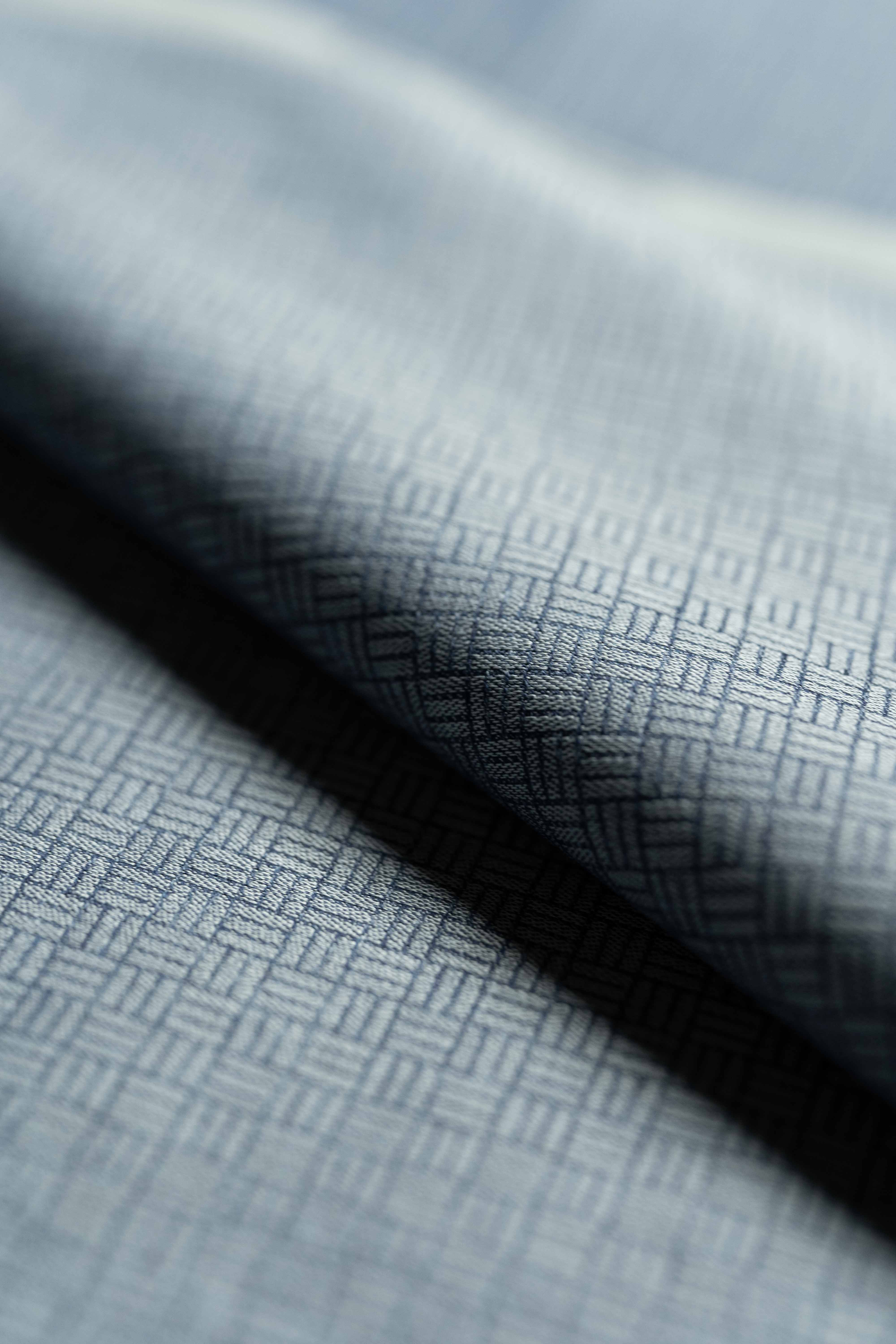 Carlo Riva Navy Geometric Shirt Fabric close-up showing detailed texture and pattern, width 90cm