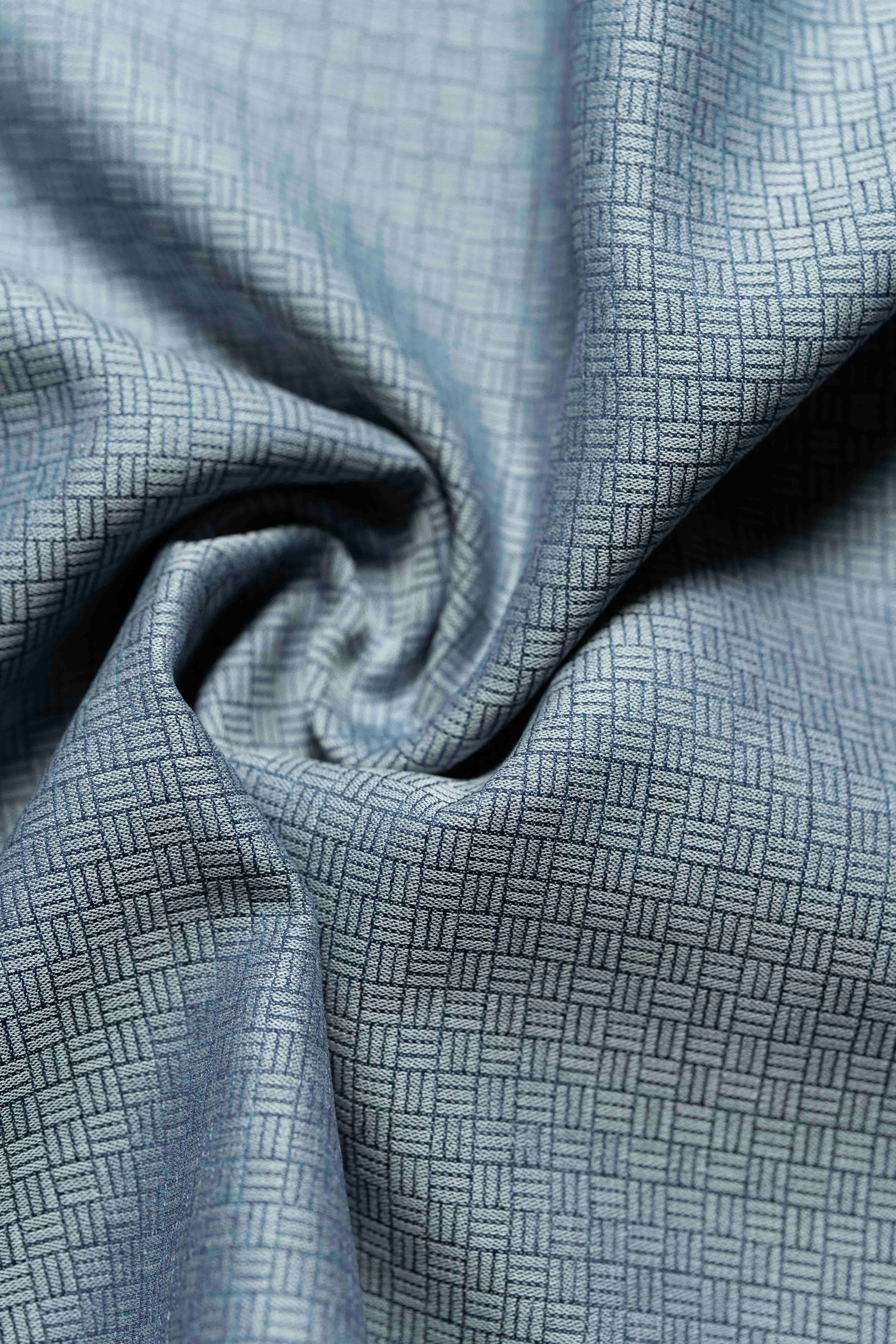 Carlo Riva Navy Geometric Shirt Fabric, 90cm width, showcasing a stylish woven pattern in blue.