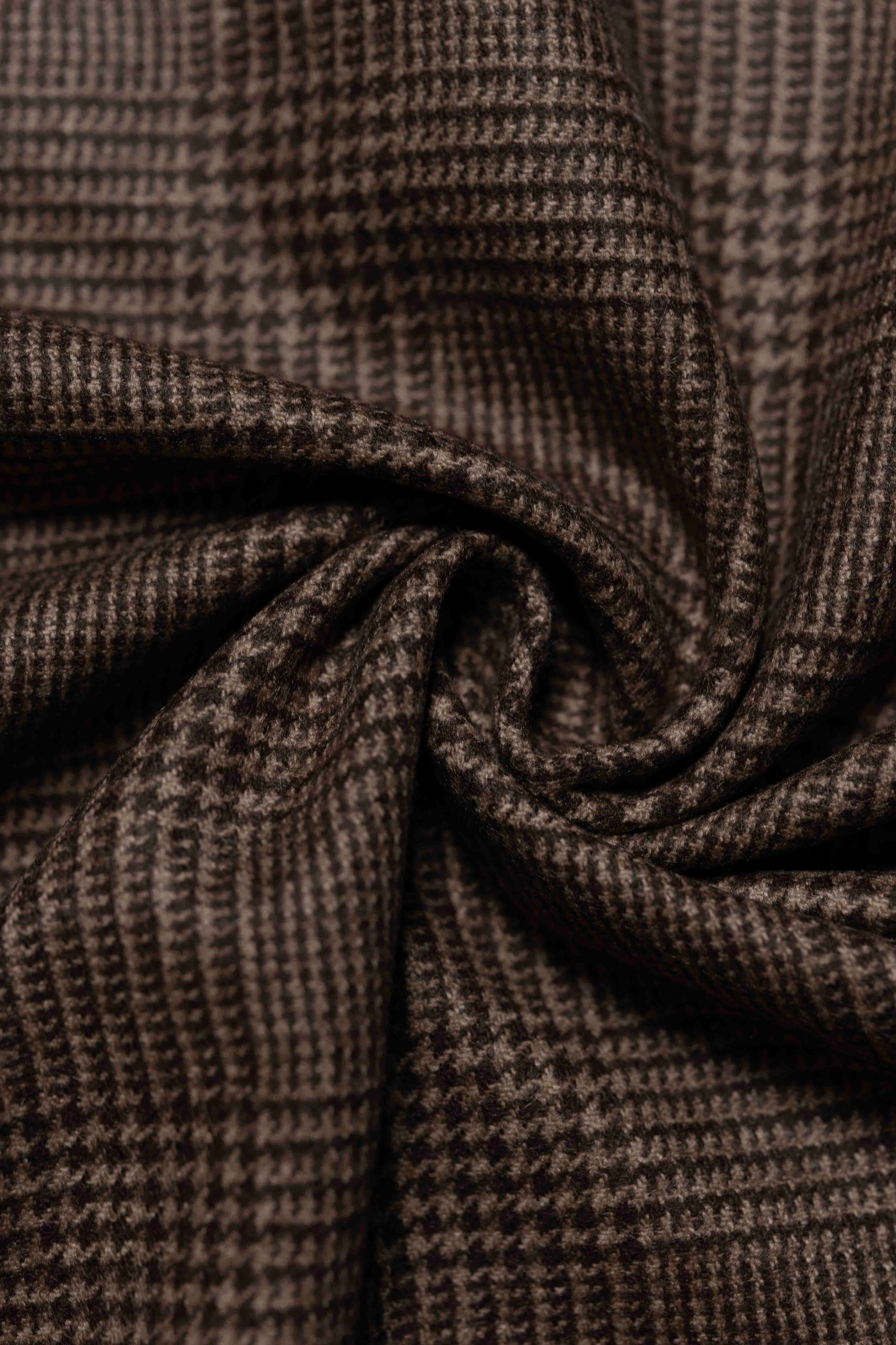 Joshua Ellis Brown Glen Plaid Pure Cashmere fabric close-up, showcasing intricate patterns.