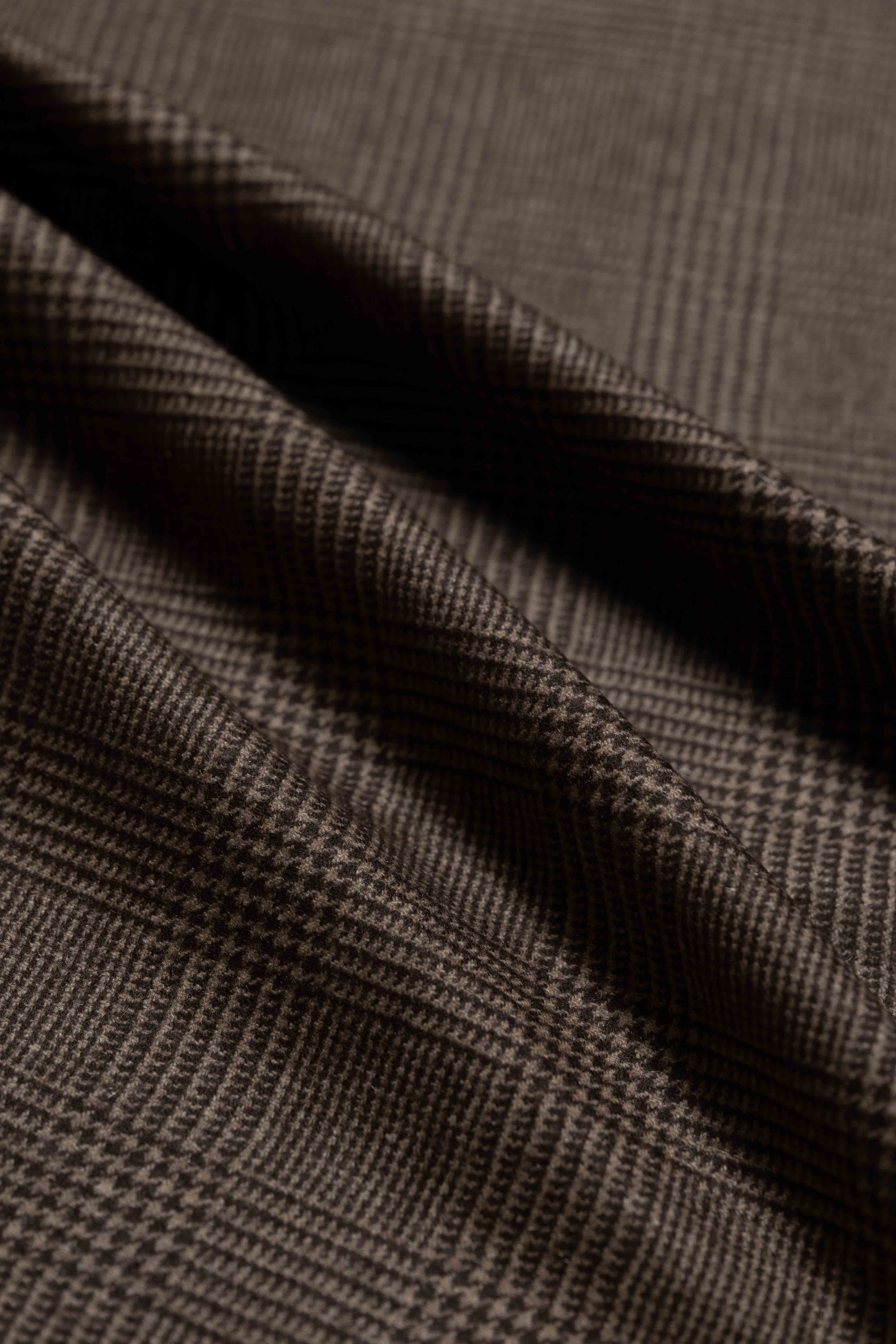 Joshua Ellis Brown Glen Plaid Pure Cashmere fabric showing elegant texture and pattern.