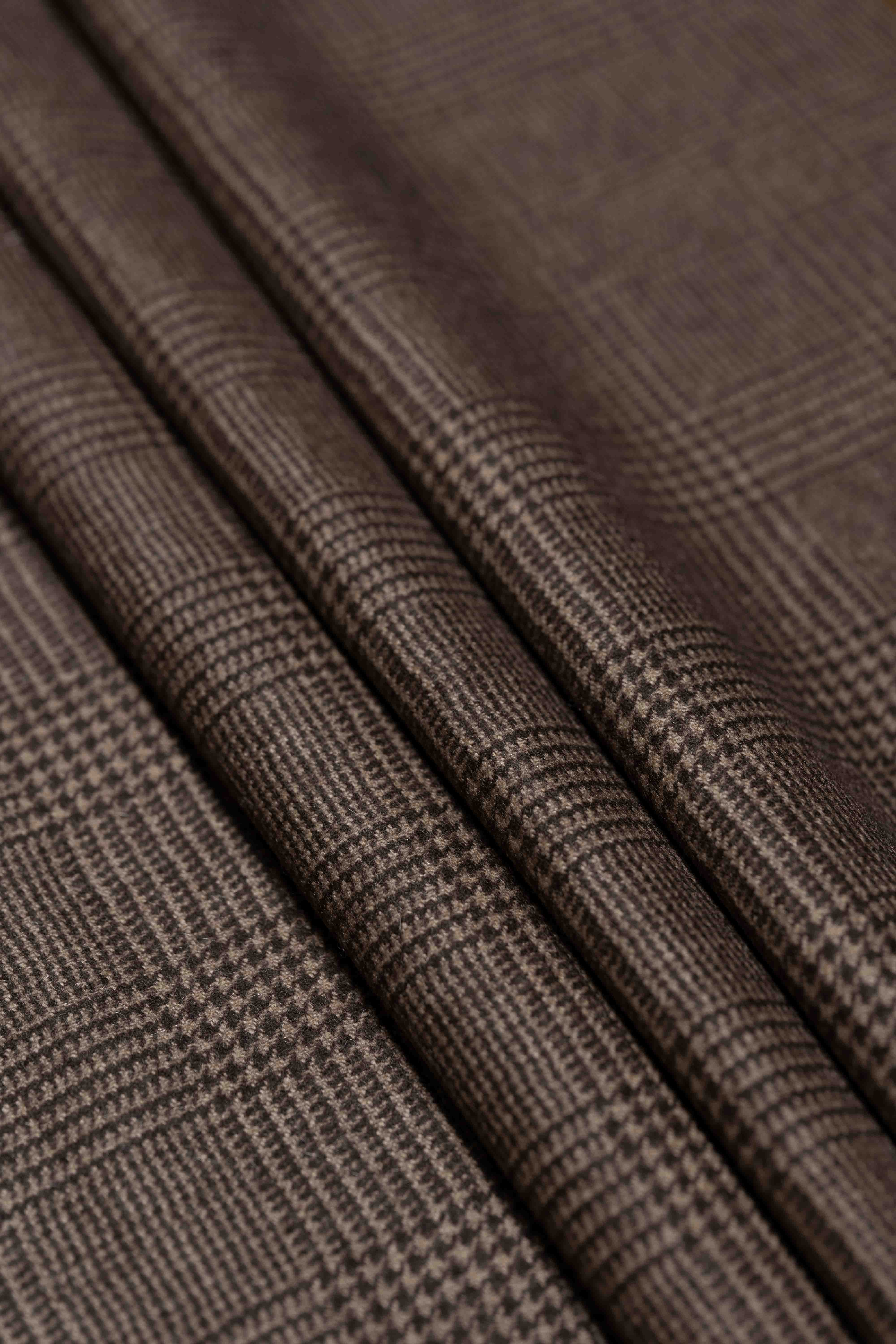 Joshua Ellis Brown Glen Plaid Pure Cashmere fabric in 2.2m lengths, showcasing luxurious texture and pattern.