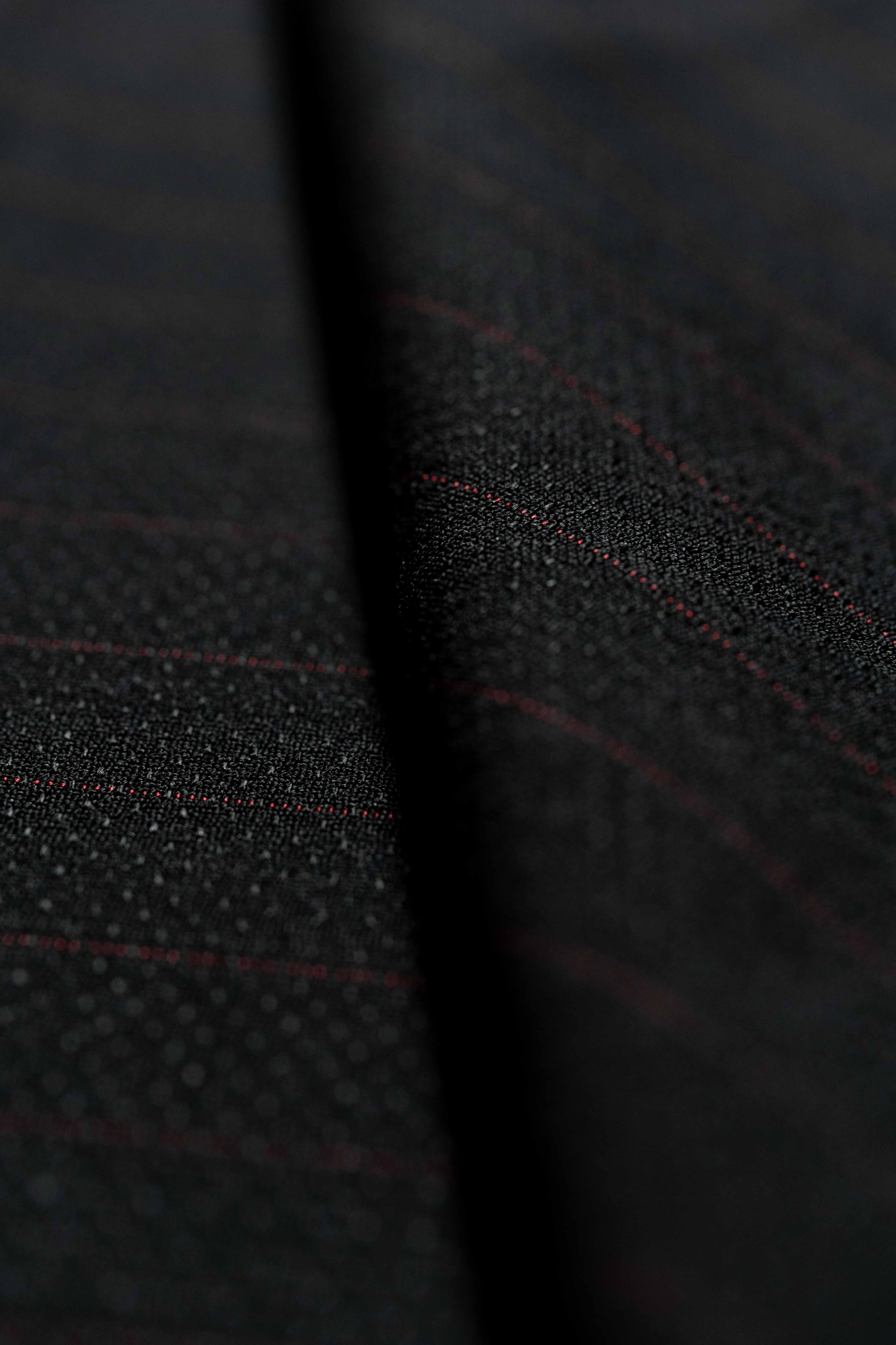 Loro Piana Black & Red Stripe Kid Mohair Suiting fabric close-up texture