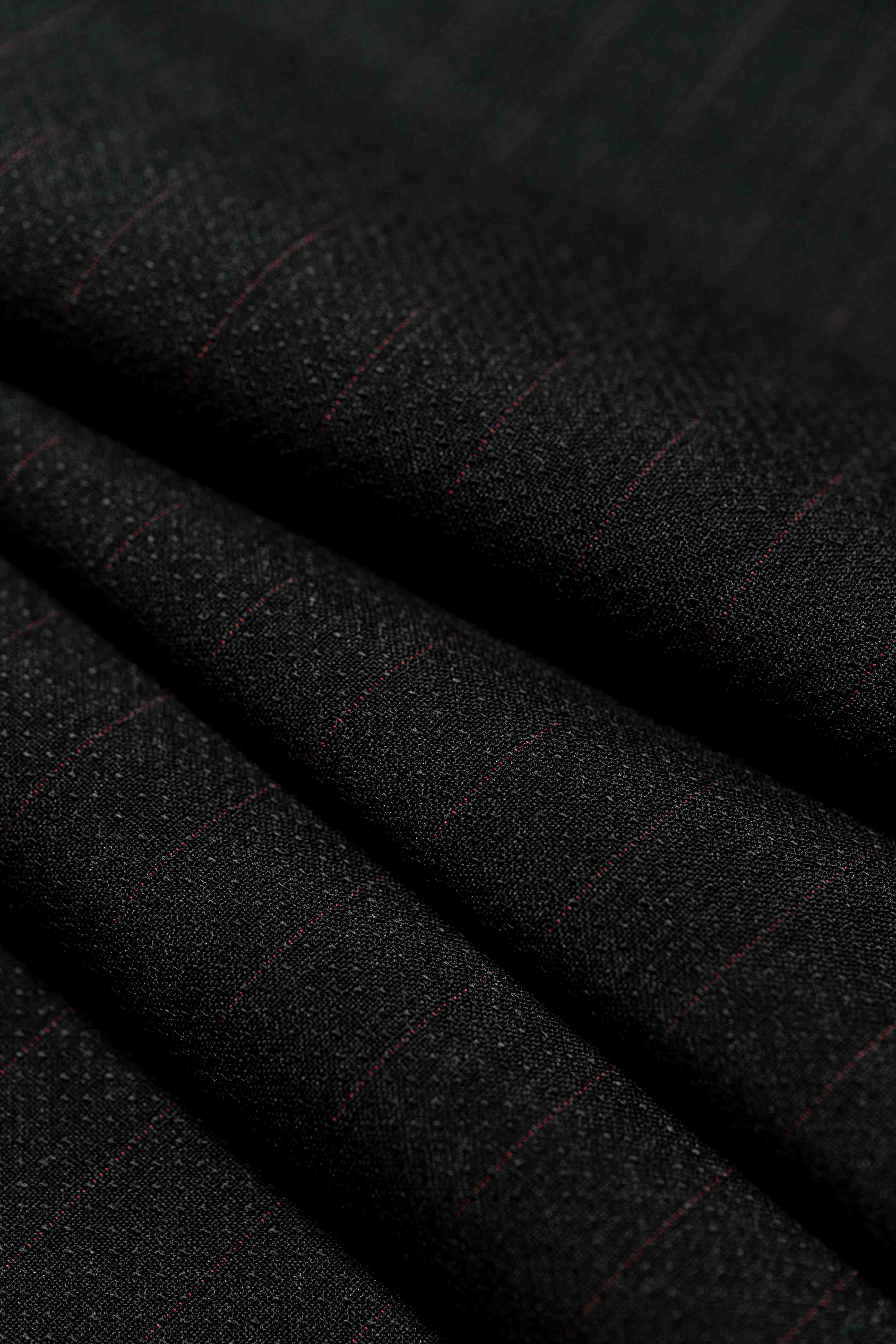Loro Piana Black & Red Stripe Kid Mohair Suiting fabric showing fine details and texture.