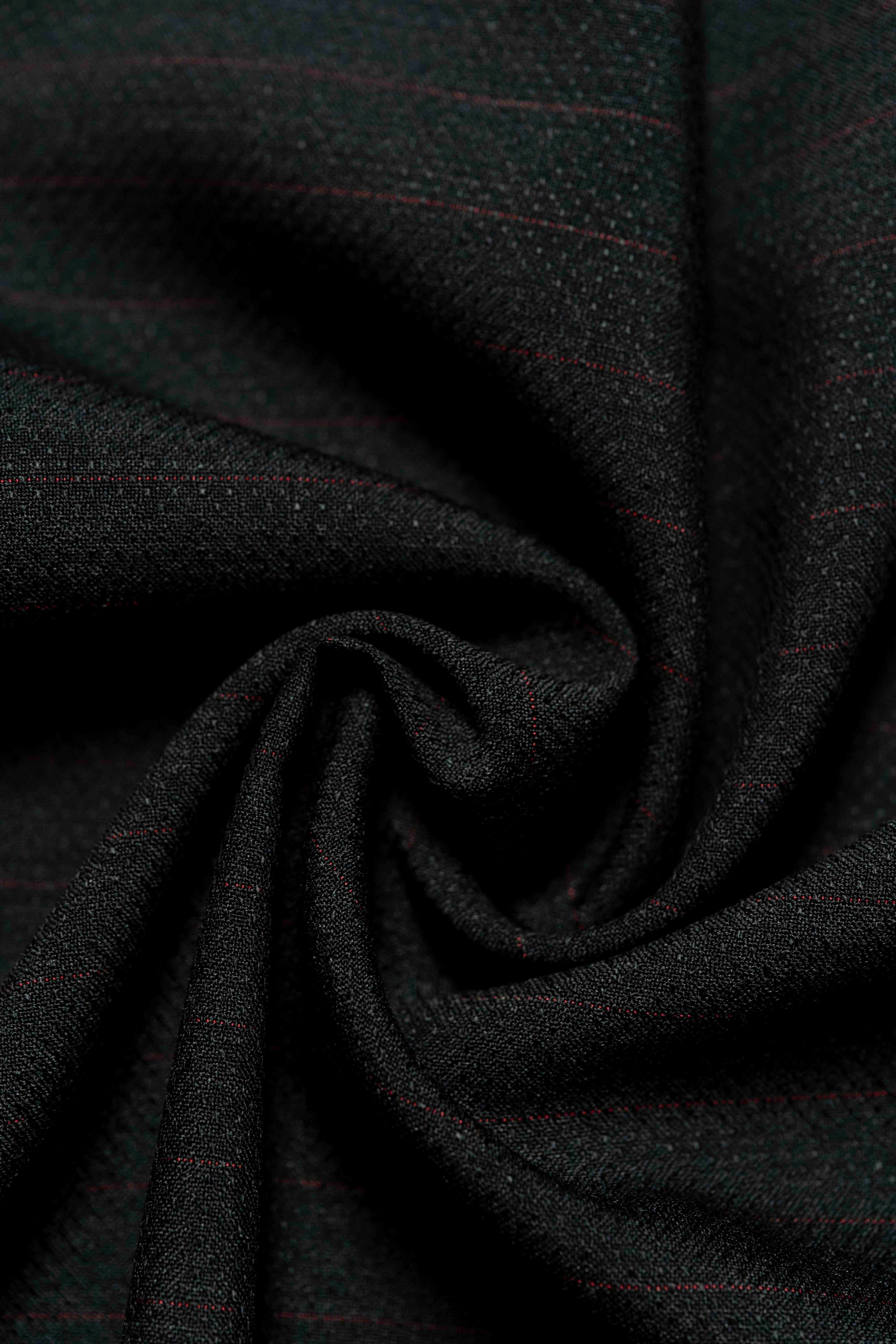 Loro Piana Black & Red Stripe Kid Mohair Suiting fabric close-up, showcasing soft texture and fine details.