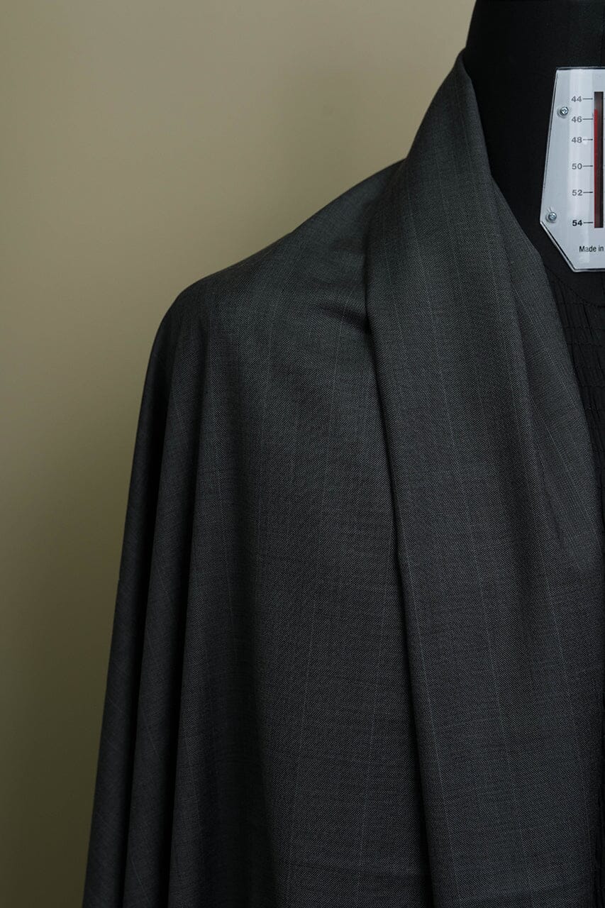 Vintage Suit Fabrics-E.Thomas V23314 E.Thomas Grey Stripe Herringbone Wool Suiting -3.2m