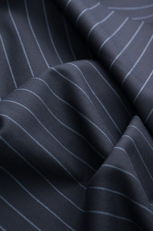 Vintage Suit Fabrics-Hield V20261 Superfine Dark Navy Stripe Suiting-2.8m