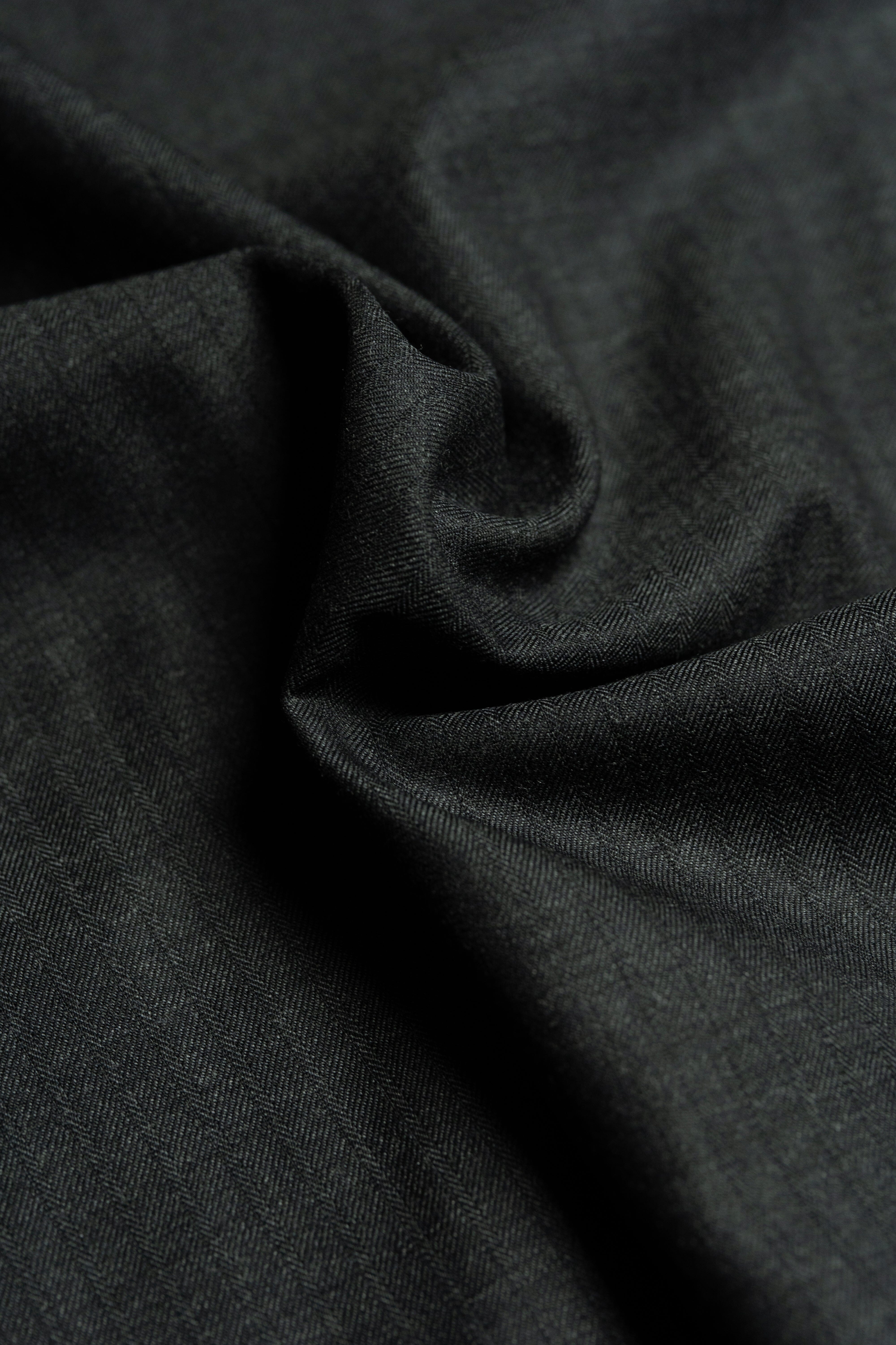 Modern Suit Fabrics-Holland & Sherry GC30246 Holland & Sherry Charcoal Herringbone Super 130's Wool Suiting - 2.9m