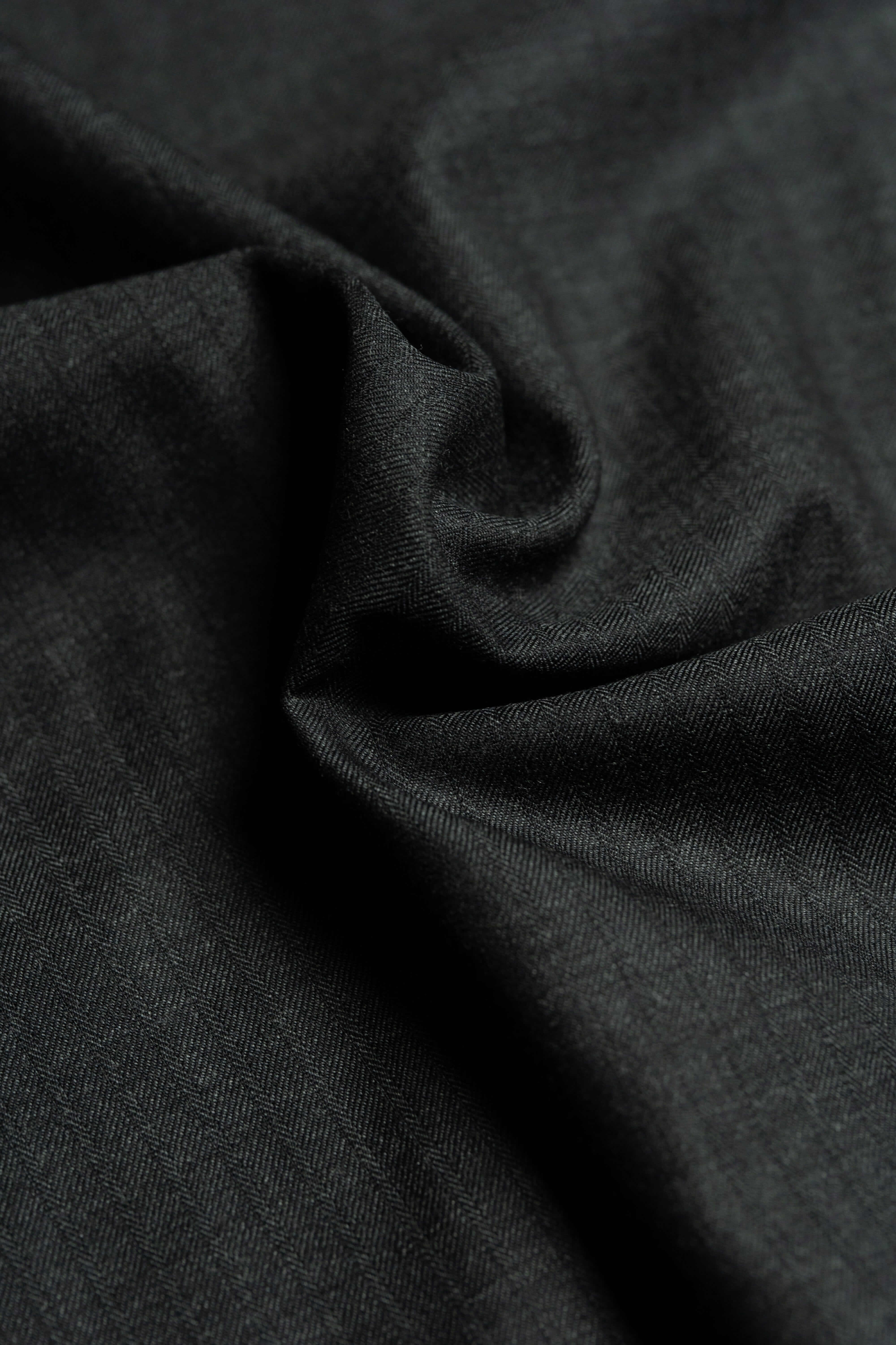 Modern Suit Fabrics-Holland & Sherry GC30246 Holland & Sherry Charcoal Herringbone Super 130's Wool Suiting - 2.9m
