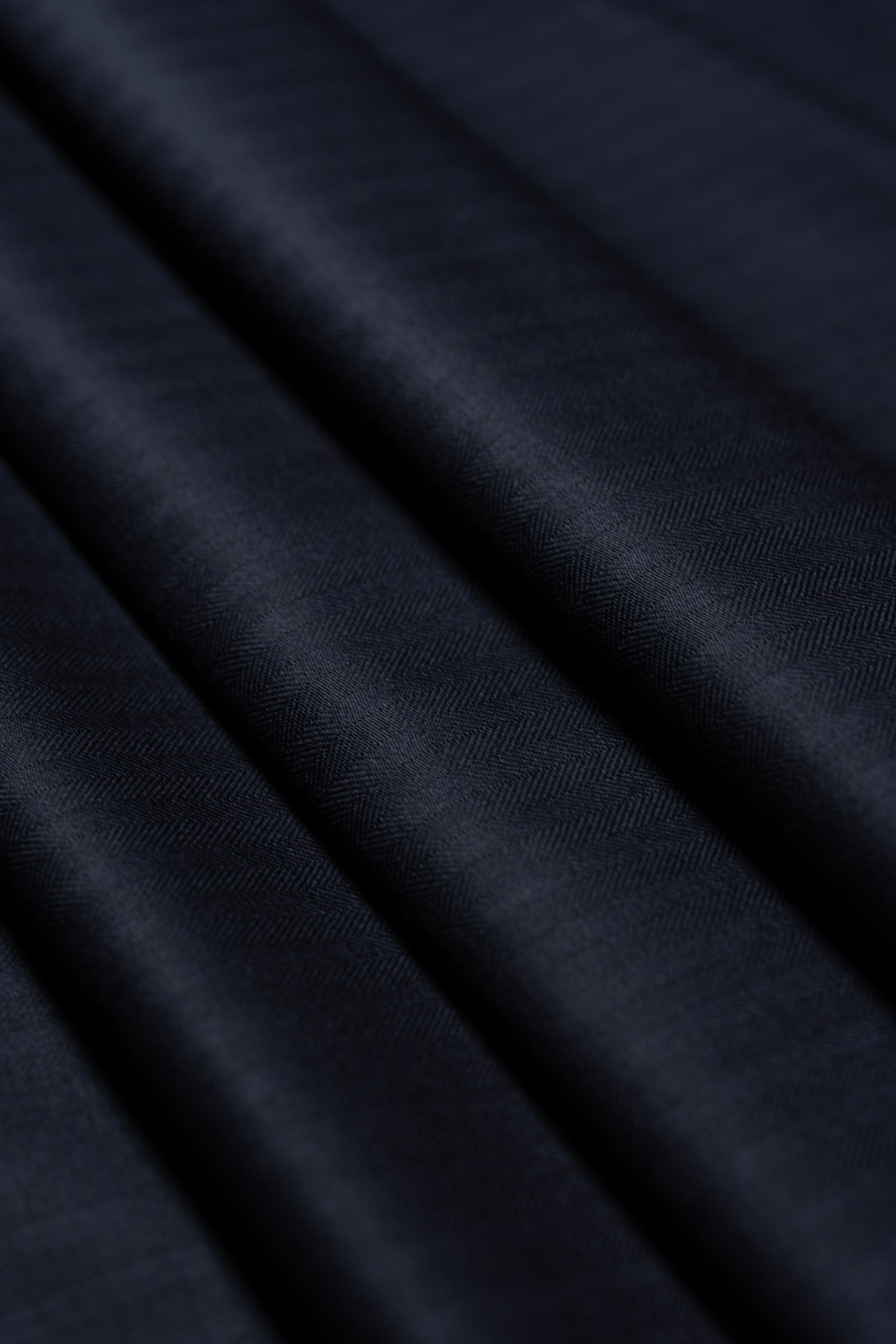 Modern Suit Fabrics-Huddersfield Cloth LS3726 Huddersfield Cloth Midnight Blue Herringbone 120's Merino Trousers - 1.8m