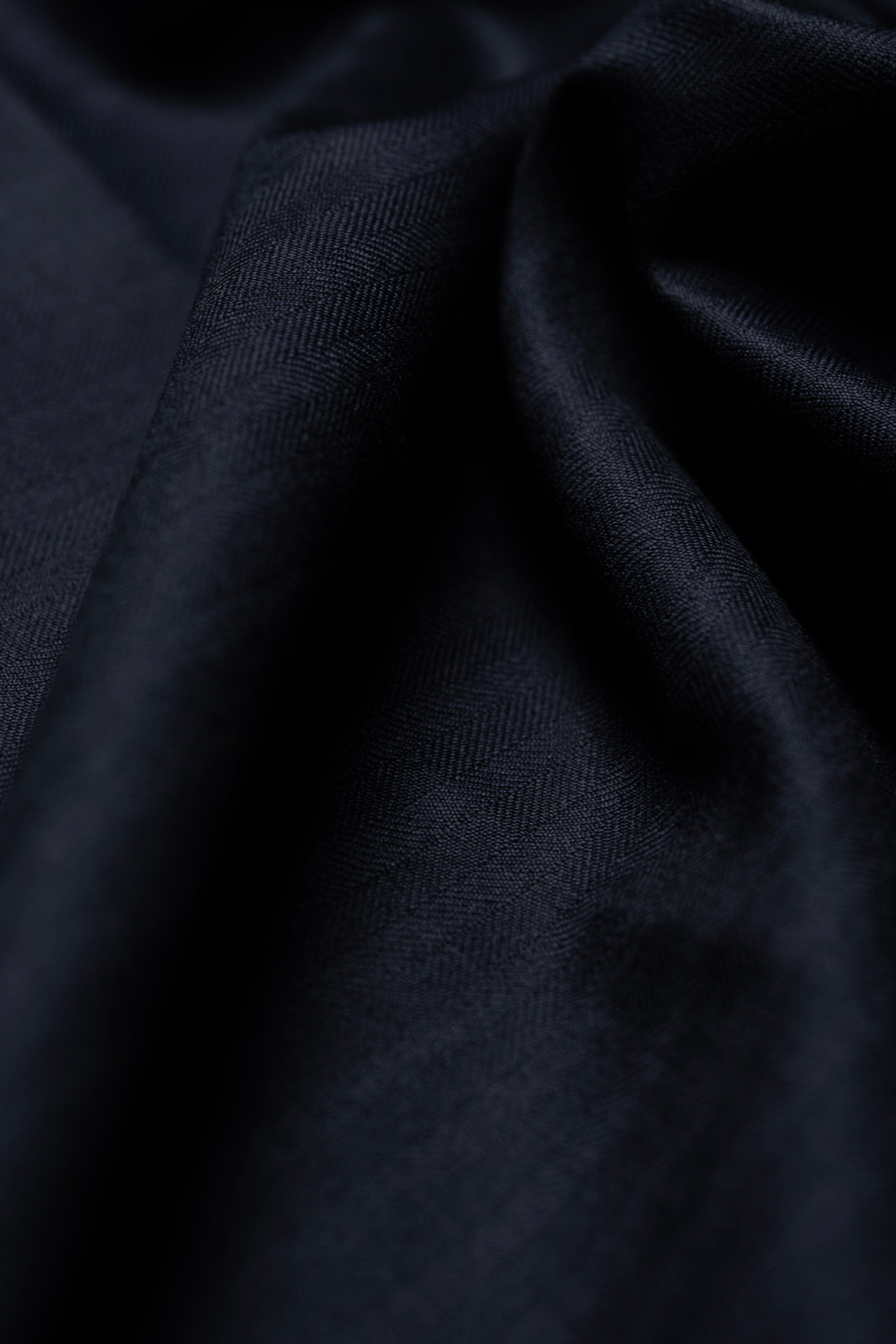 Modern Suit Fabrics-Huddersfield Cloth LS3726 Huddersfield Cloth Midnight Blue Herringbone 120's Merino Trousers - 1.8m