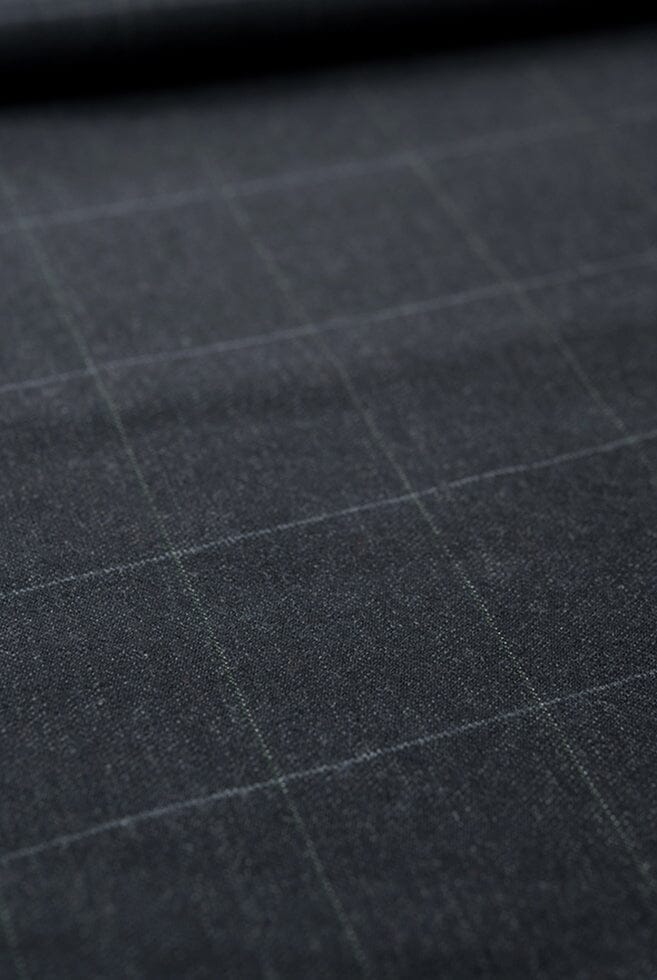Vintage Suit Fabrics-Jakob Krebs V20139 Dark Charcoal Windowpane Suiting-2.9m