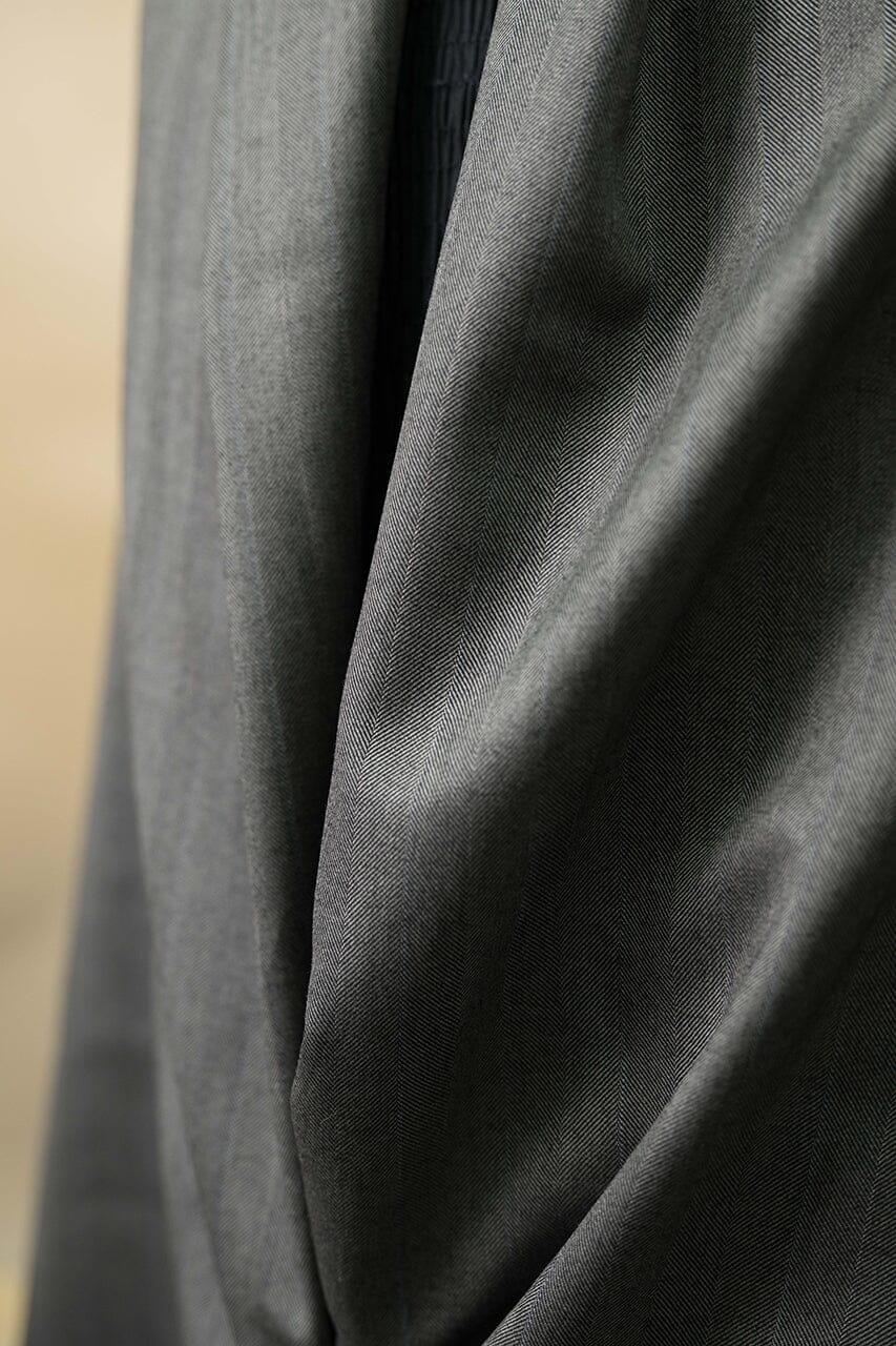 Vintage Suit Fabrics-John Taylors V23247 Charcoal Herringbone Wool Suiting -1.8m