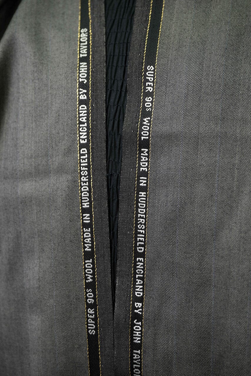 Vintage Suit Fabrics-John Taylors V23247 Charcoal Herringbone Wool Suiting -1.8m