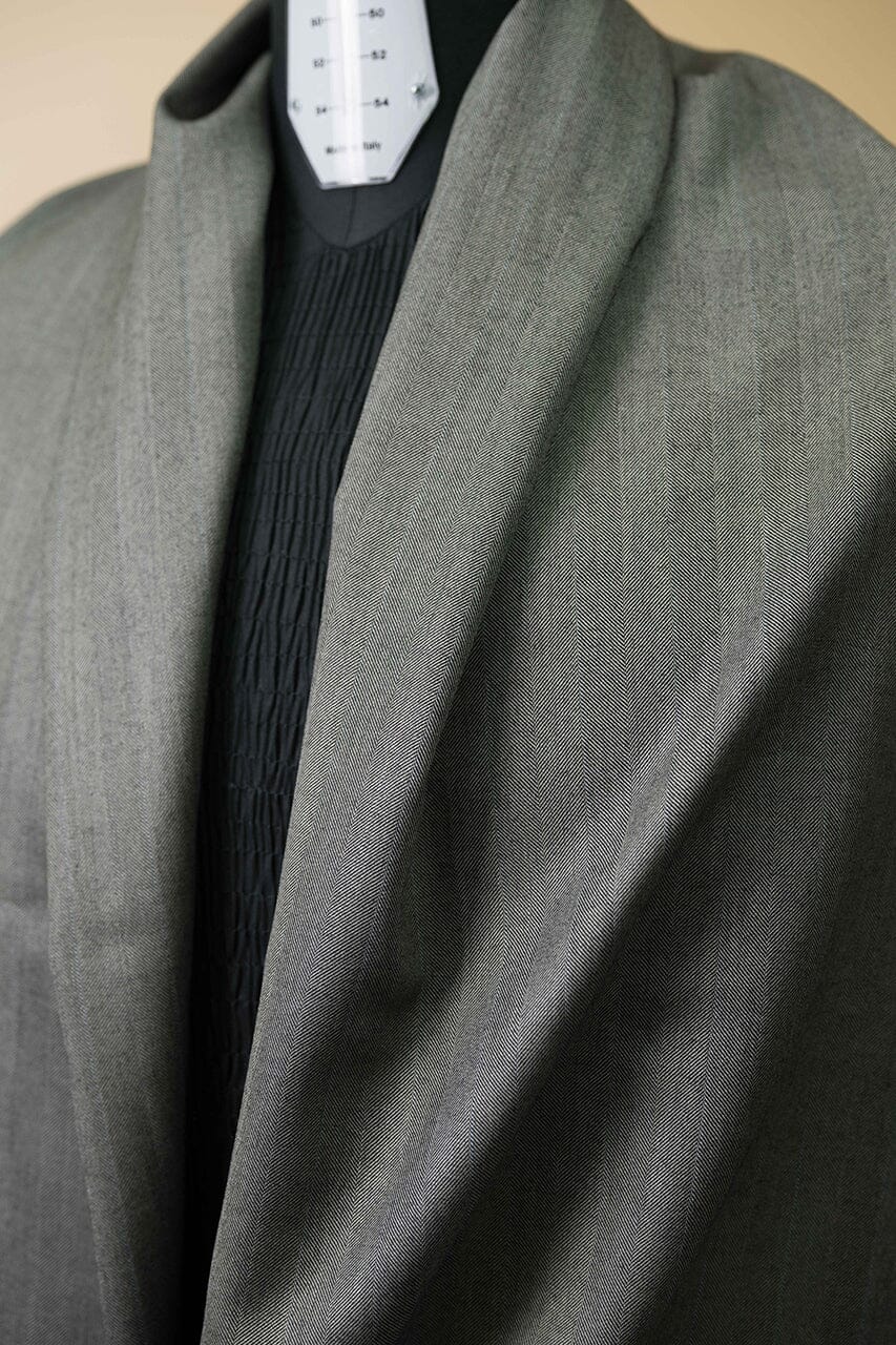 Vintage Suit Fabrics-John Taylors V23247 Charcoal Herringbone Wool Suiting -1.8m