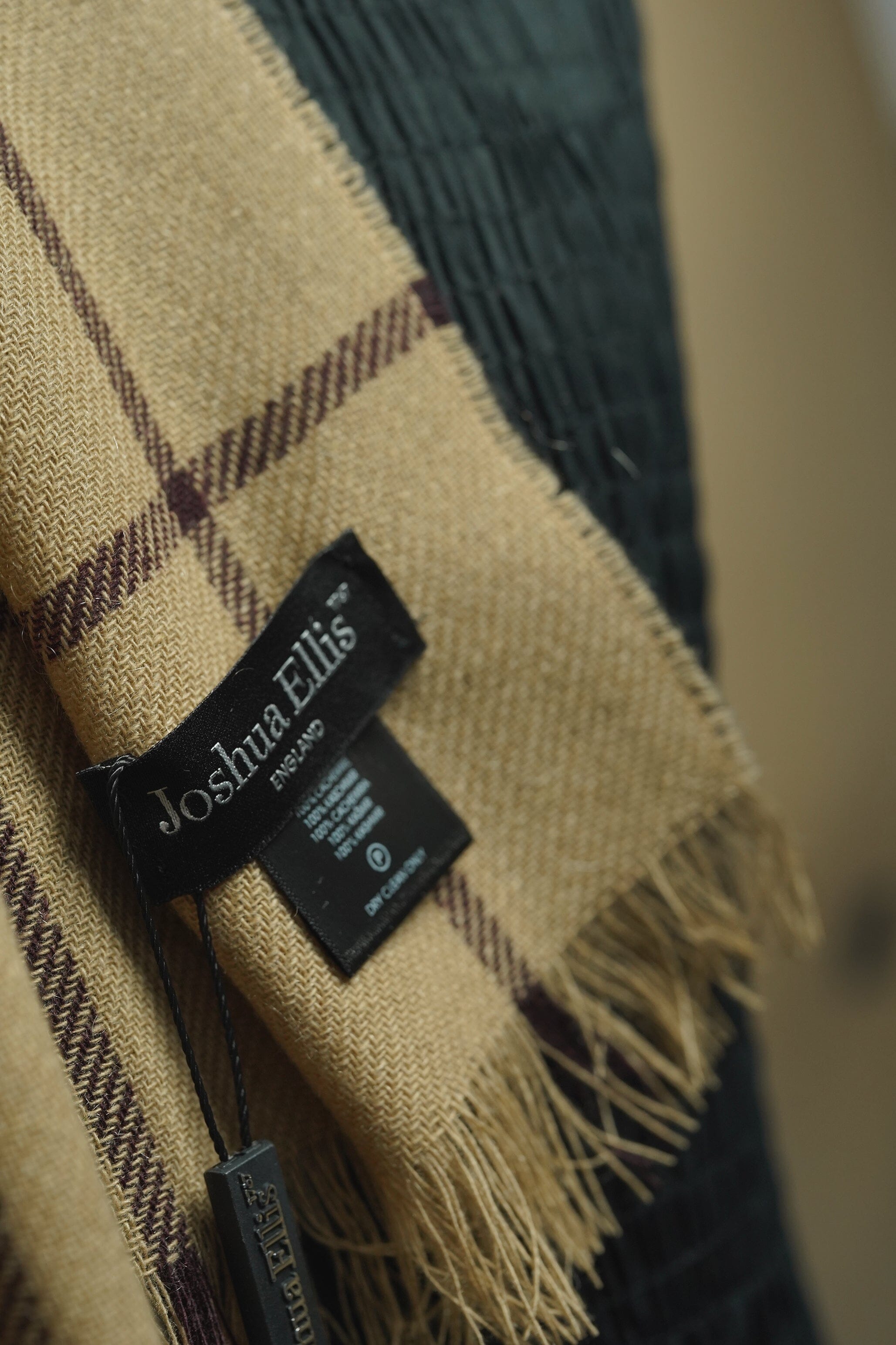 Accessories-Joshua Ellis Joshua Ellis Lightweight Cashmere Scarves in Sand Windowpane
