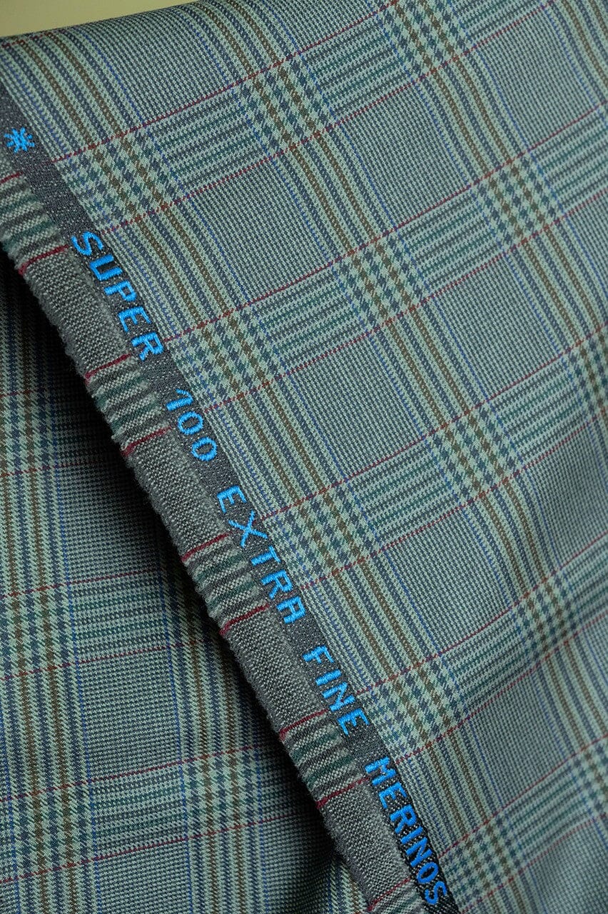 Vintage Suit Fabrics-lessona V23259 Light Green Check Wool Jacketing-1.7m