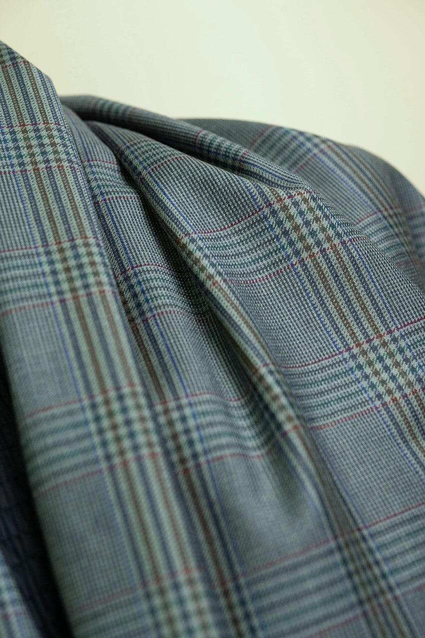 Vintage Suit Fabrics-lessona V23259 Light Green Check Wool Jacketing-1.7m