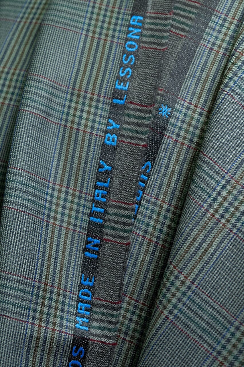 Vintage Suit Fabrics-lessona V23259 Light Green Check Wool Jacketing-1.7m