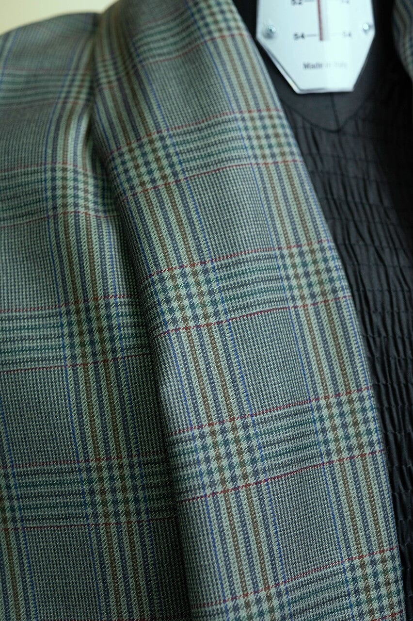 Vintage Suit Fabrics-lessona V23259 Light Green Check Wool Jacketing-1.7m