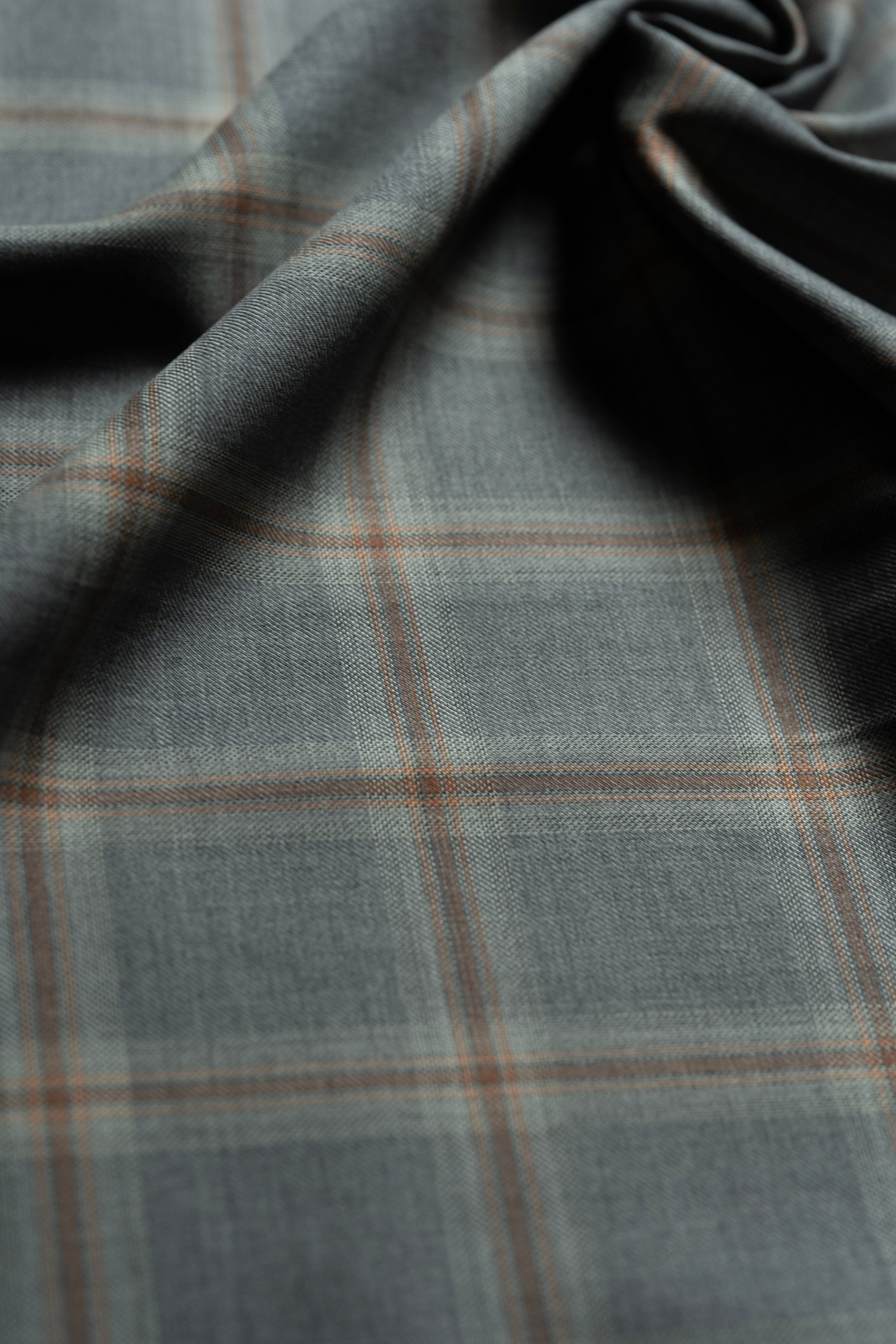Modern Suit Fabrics-Marzoni SA0823 Marzoni Grey and Red Check Wool Jacketing-3m