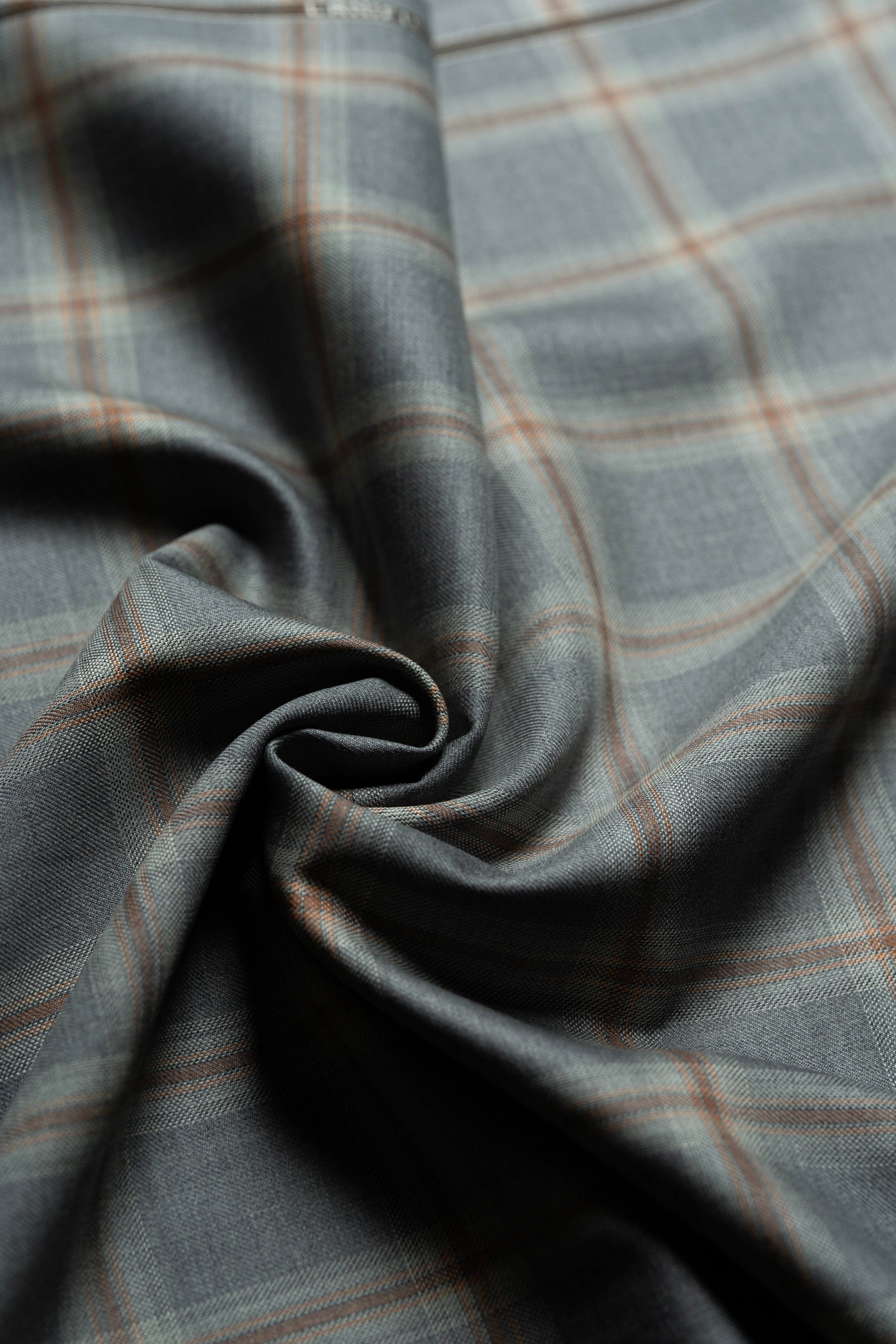 Modern Suit Fabrics-Marzoni SA0823 Marzoni Grey and Red Check Wool Jacketing-3m