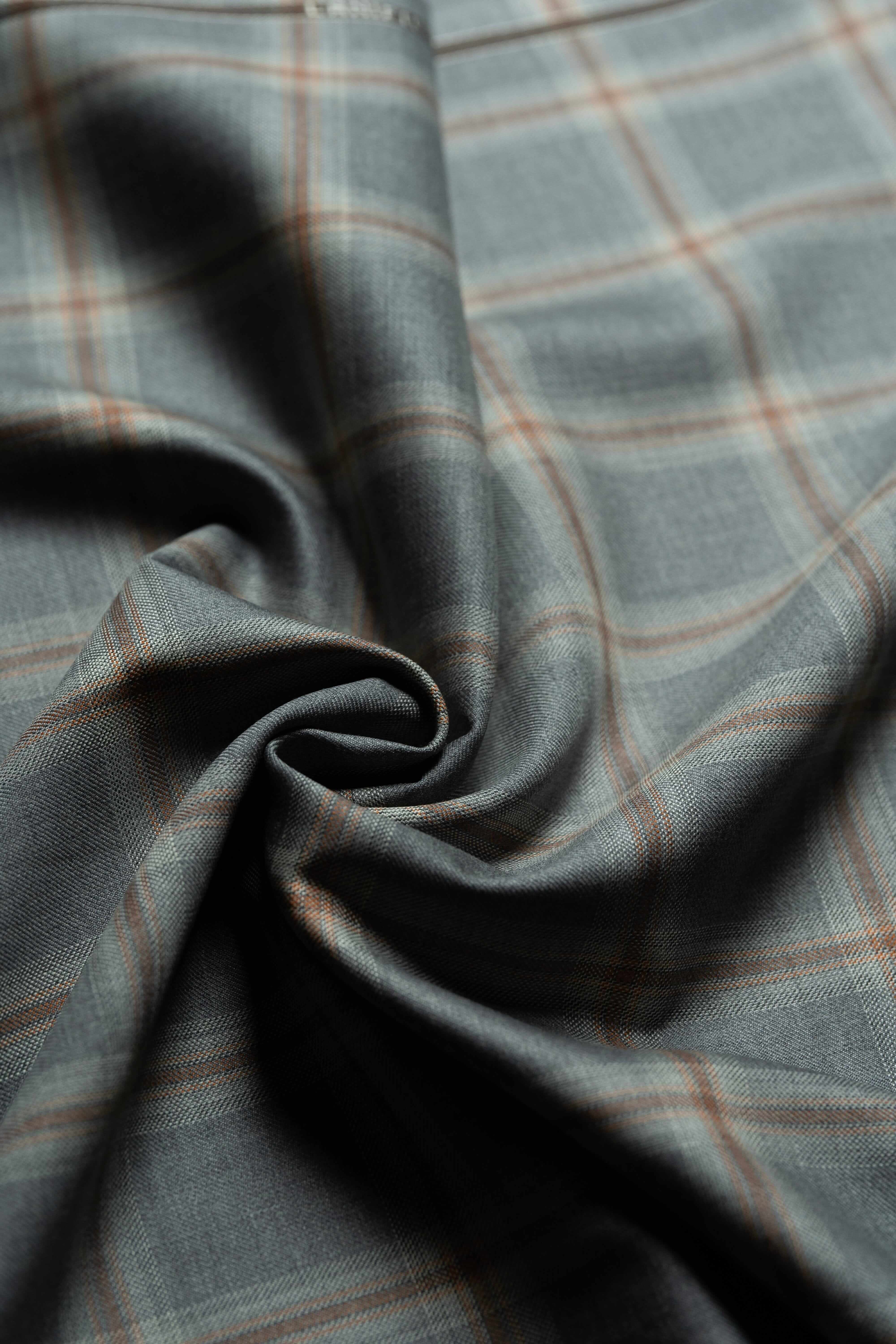 Modern Suit Fabrics-Marzoni SA0823 Marzoni Grey and Red Check Wool Jacketing-3m