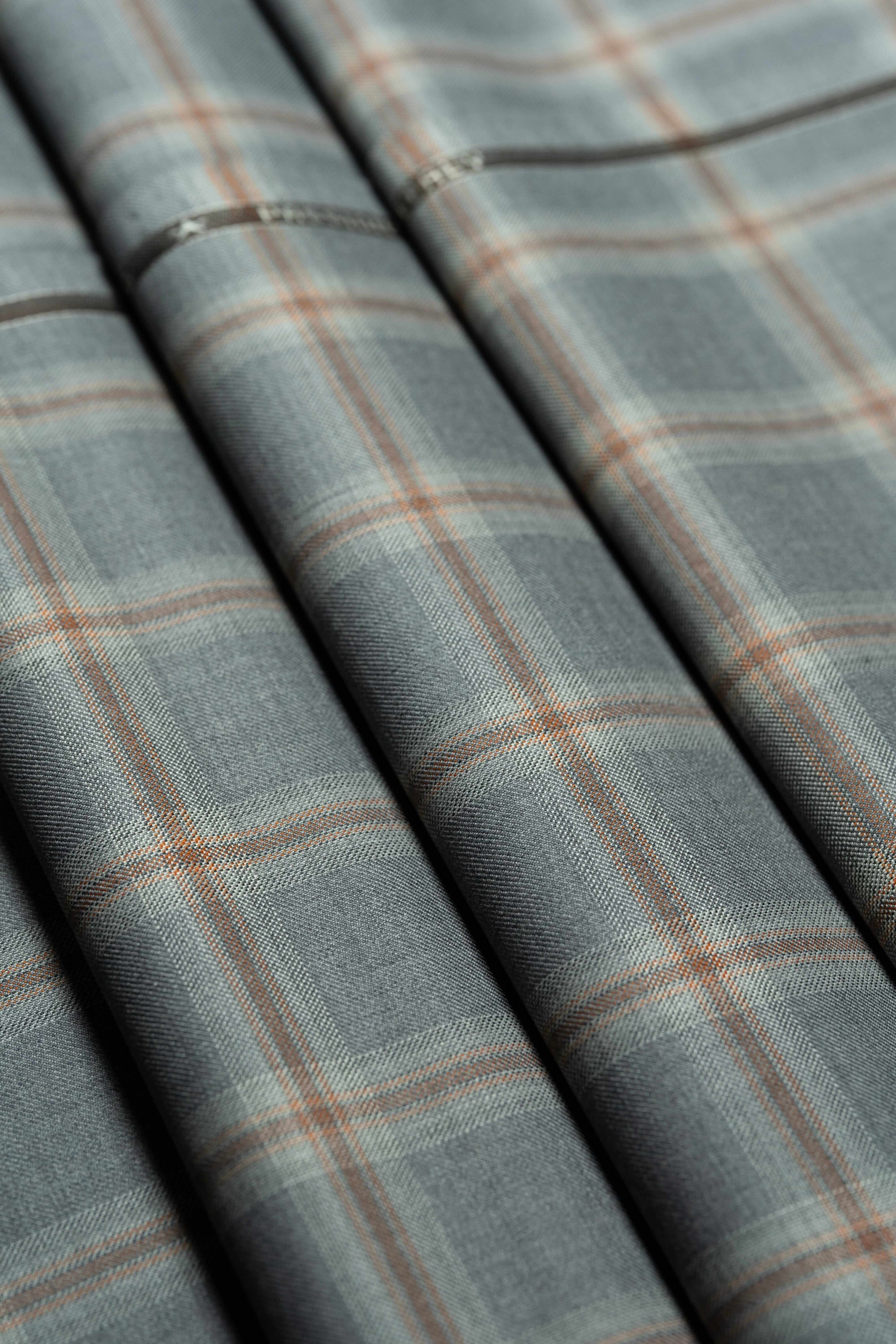 Modern Suit Fabrics-Marzoni SA0823 Marzoni Grey and Red Check Wool Jacketing-3m
