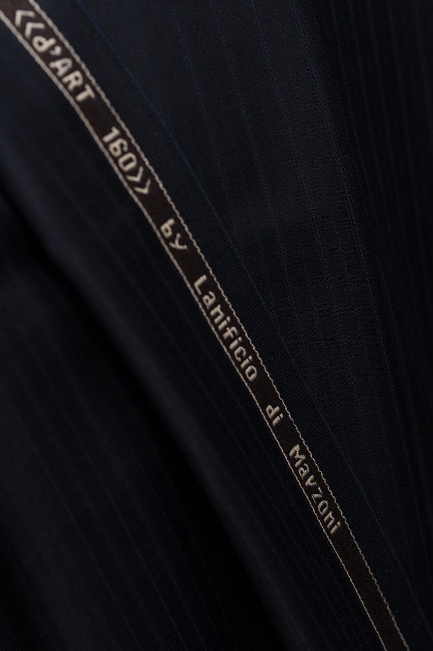 Vintage Suit Fabrics-Marzoni V23414 Marzoni Dark Navy Stripe Wool Silk Cashmere Suiting -3.1m