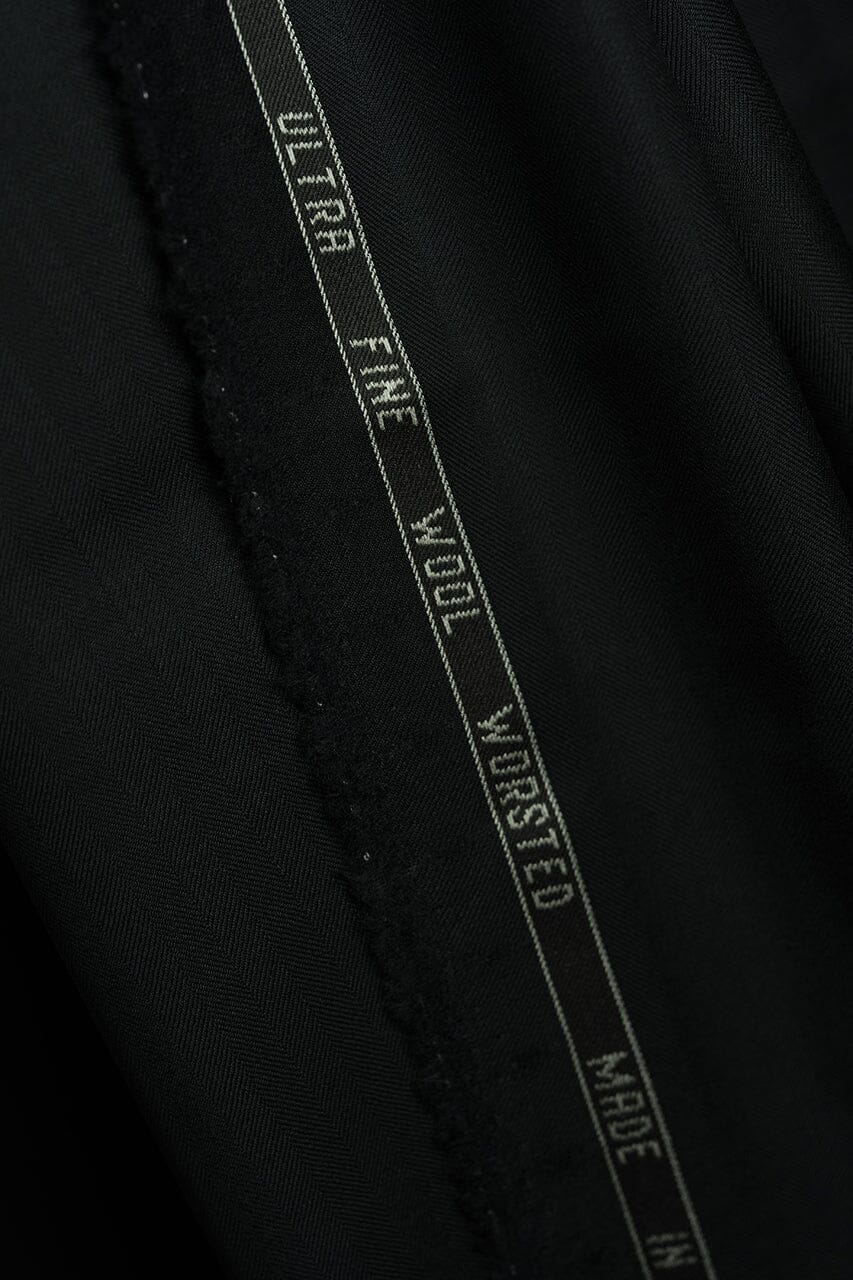 Vintage Suit Fabrics-Marzoni V23416 Marzoni Black Herringbone Wool Suiting -3m