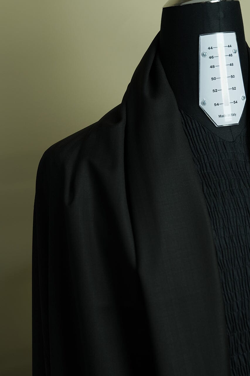 Vintage Suit Fabrics-Marzoni V23416 Marzoni Black Herringbone Wool Suiting -3m