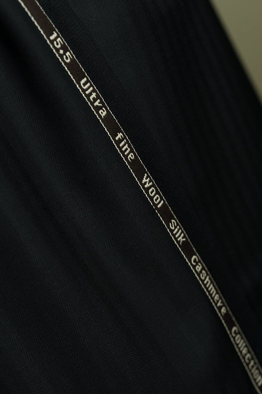Vintage Suit Fabrics-Marzoni V23417 Marzoni Black Herringbone Wool Silk Cashmere Suiting -3m