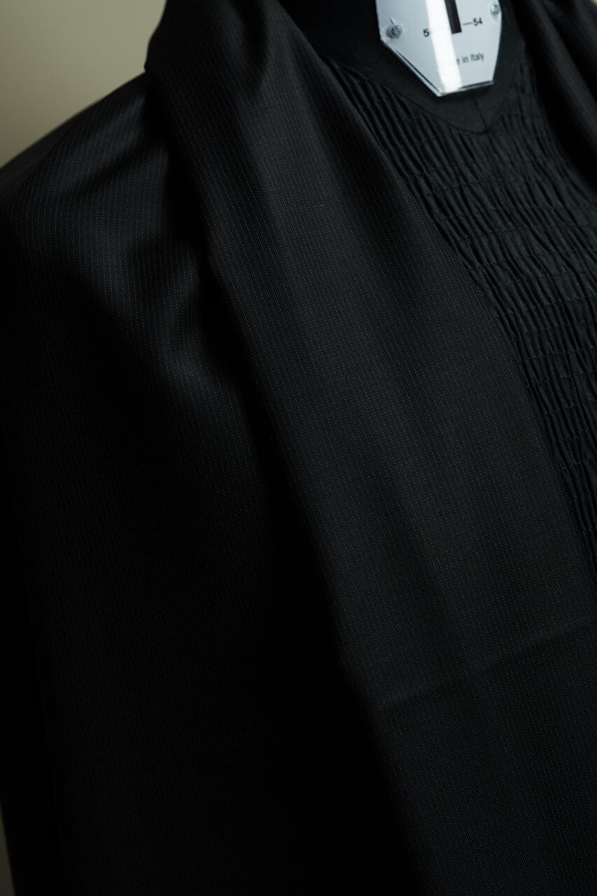 Vintage Suit Fabrics-Marzoni V23419 Marzoni Black Stripe Wool Suiting -3m