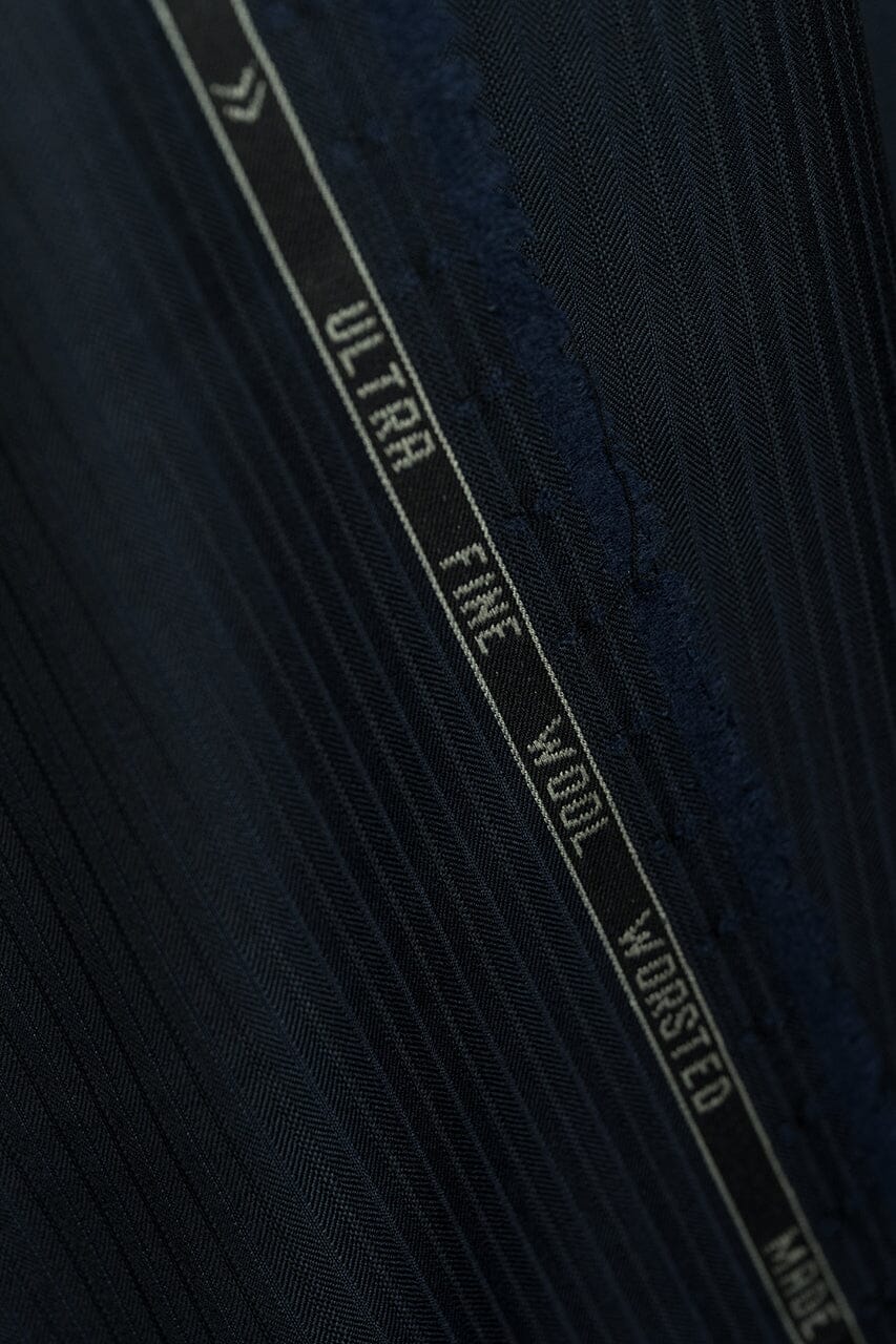 Vintage Suit Fabrics-Marzoni V23421 Marzoni Navy Herringbone Wool Suiting -3.1m