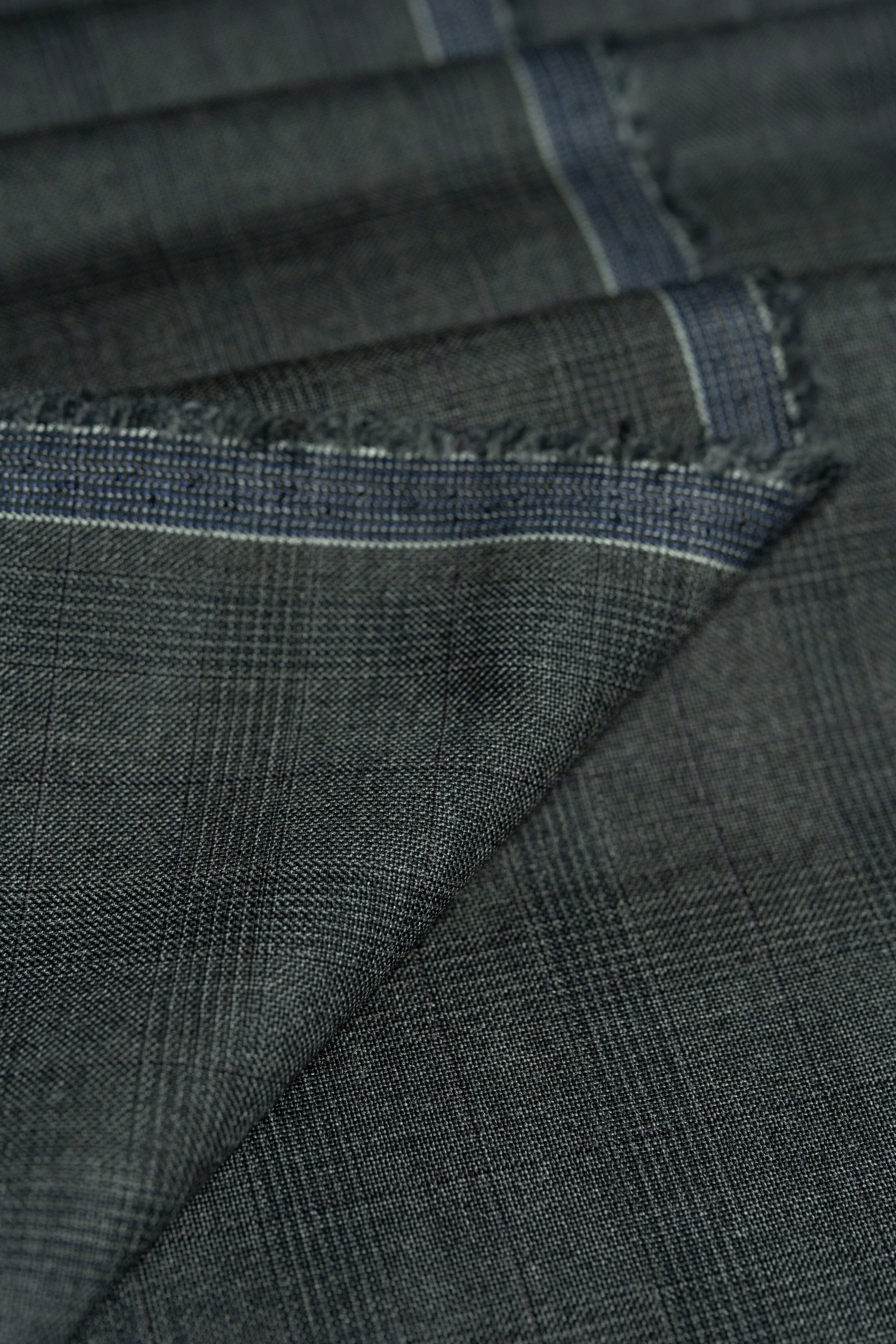 Modern Suit Fabrics-reda 730221 Reda Charcoal Glen Plaid Super 130's Wool Suiting - 2.9m