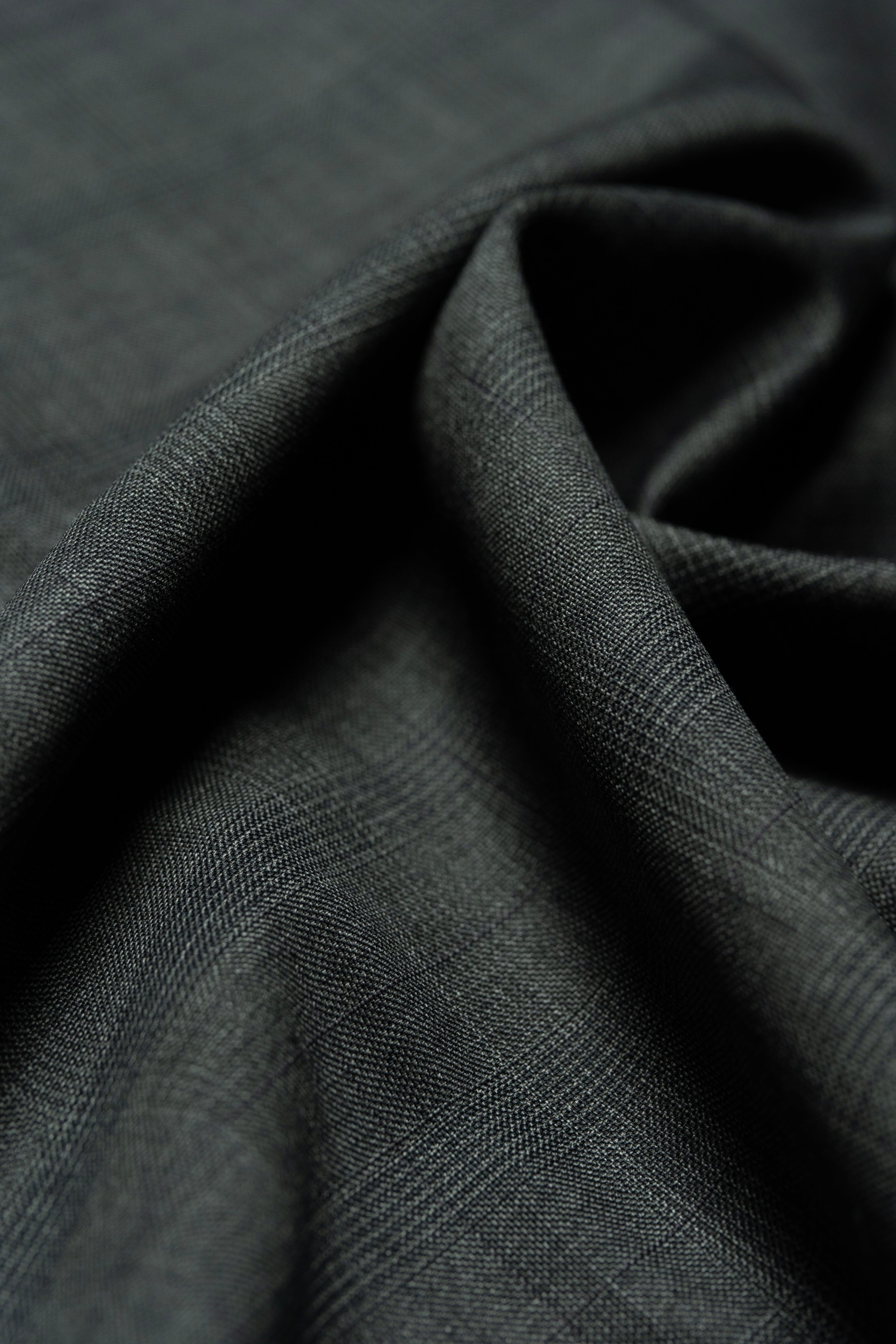 Modern Suit Fabrics-reda 730221 Reda Charcoal Glen Plaid Super 130's Wool Suiting - 2.9m
