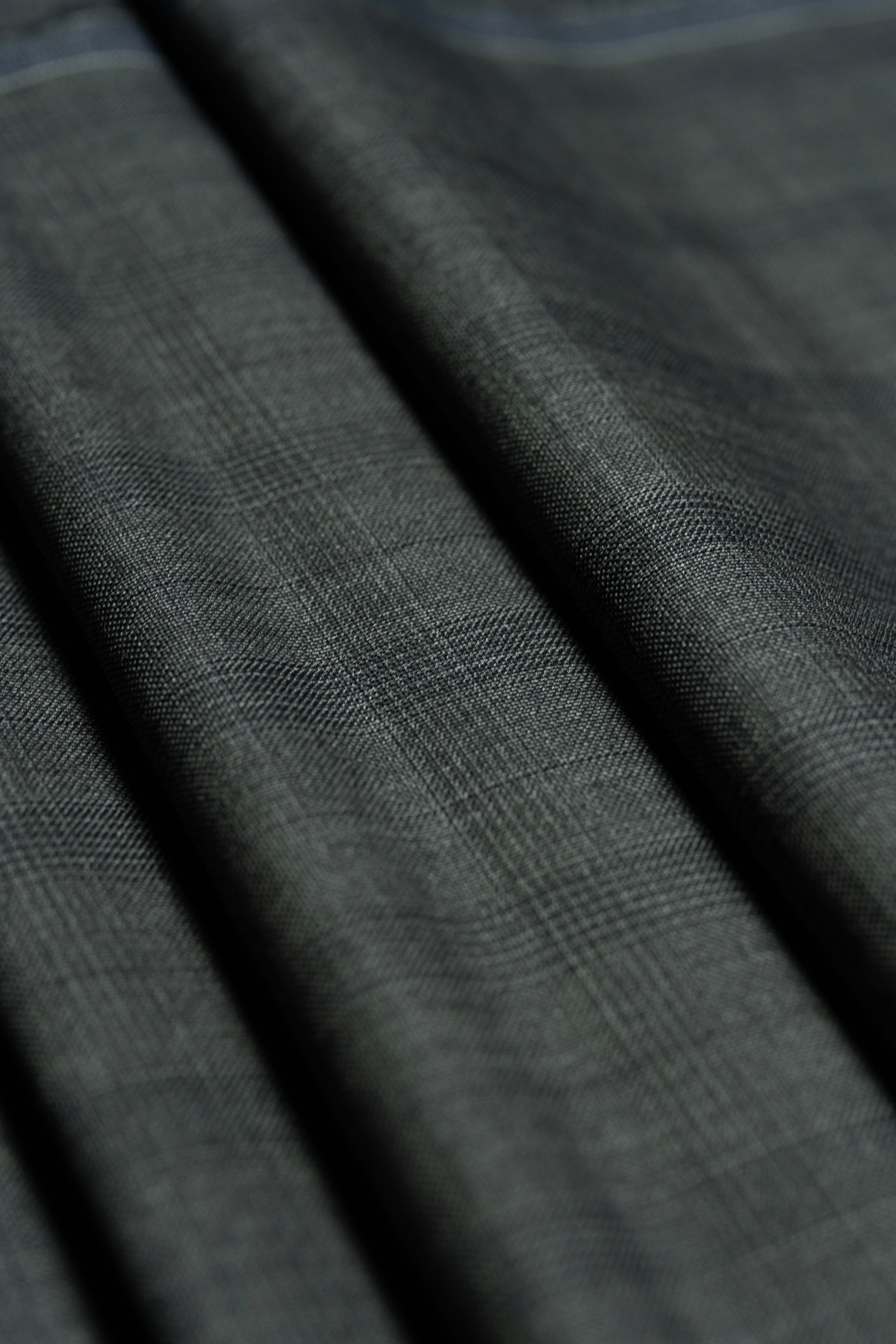 Modern Suit Fabrics-reda 730221 Reda Charcoal Glen Plaid Super 130's Wool Suiting - 2.9m