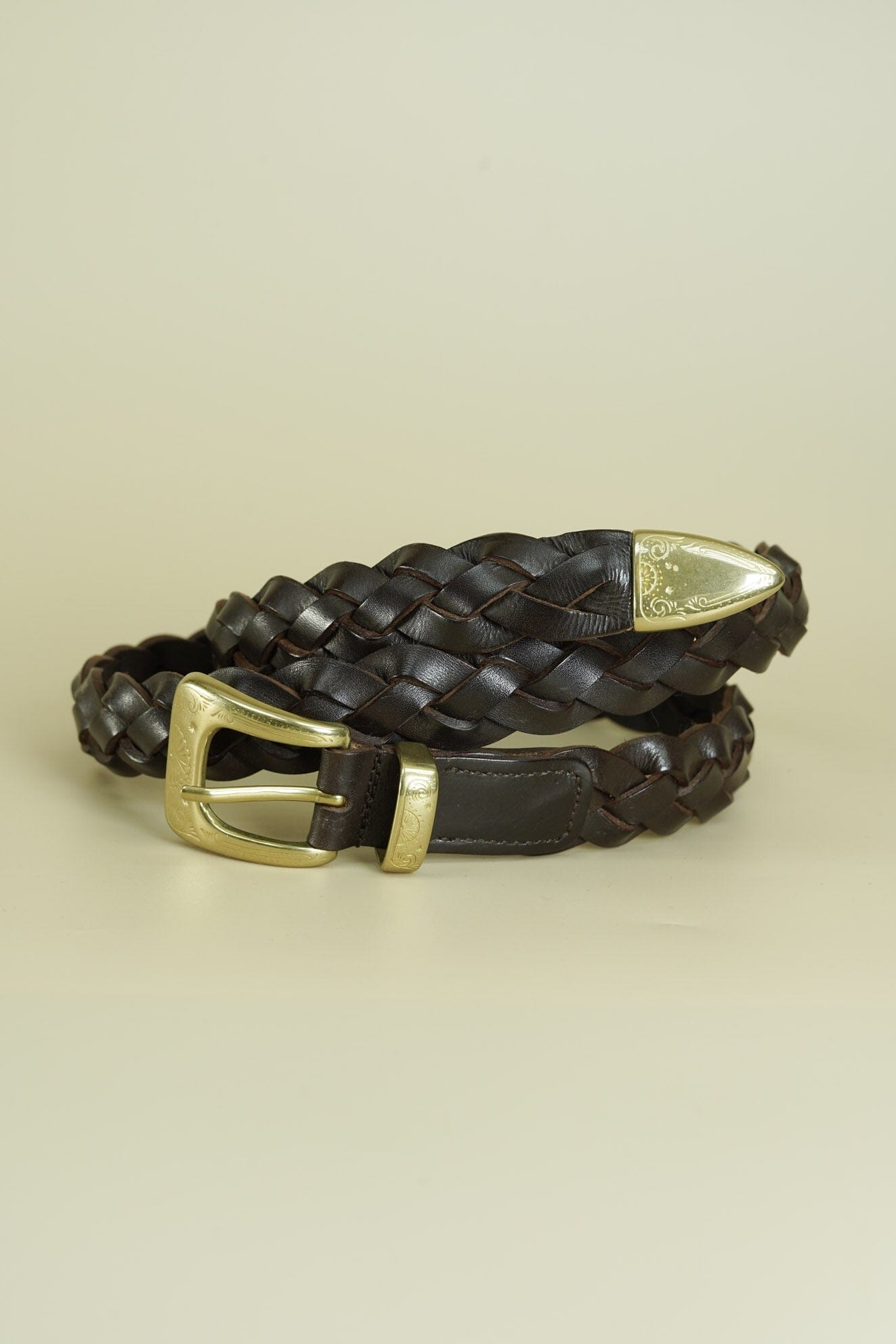 Accessories-Tiberio Ferretti Tiberio Ferretti Tanned Brown Leather Mesh-Bonze Buckle