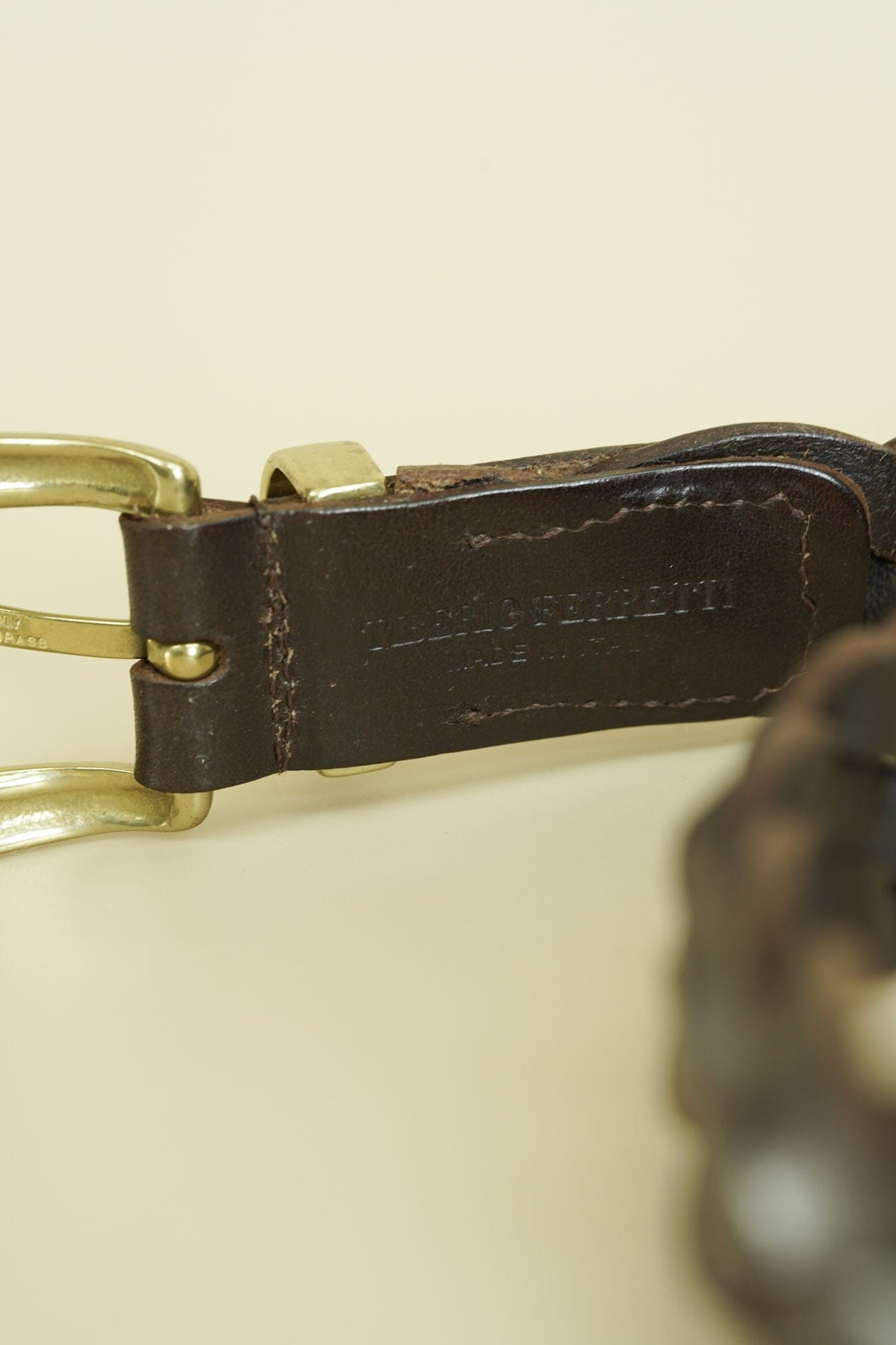 Accessories-Tiberio Ferretti Tiberio Ferretti Tanned Brown Leather Mesh-Bonze Buckle