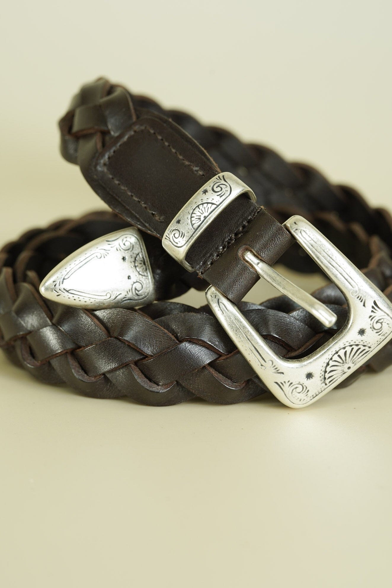 Accessories-Tiberio Ferretti Tiberio Ferretti Tanned Brown Leather Mesh-Silver Buckle