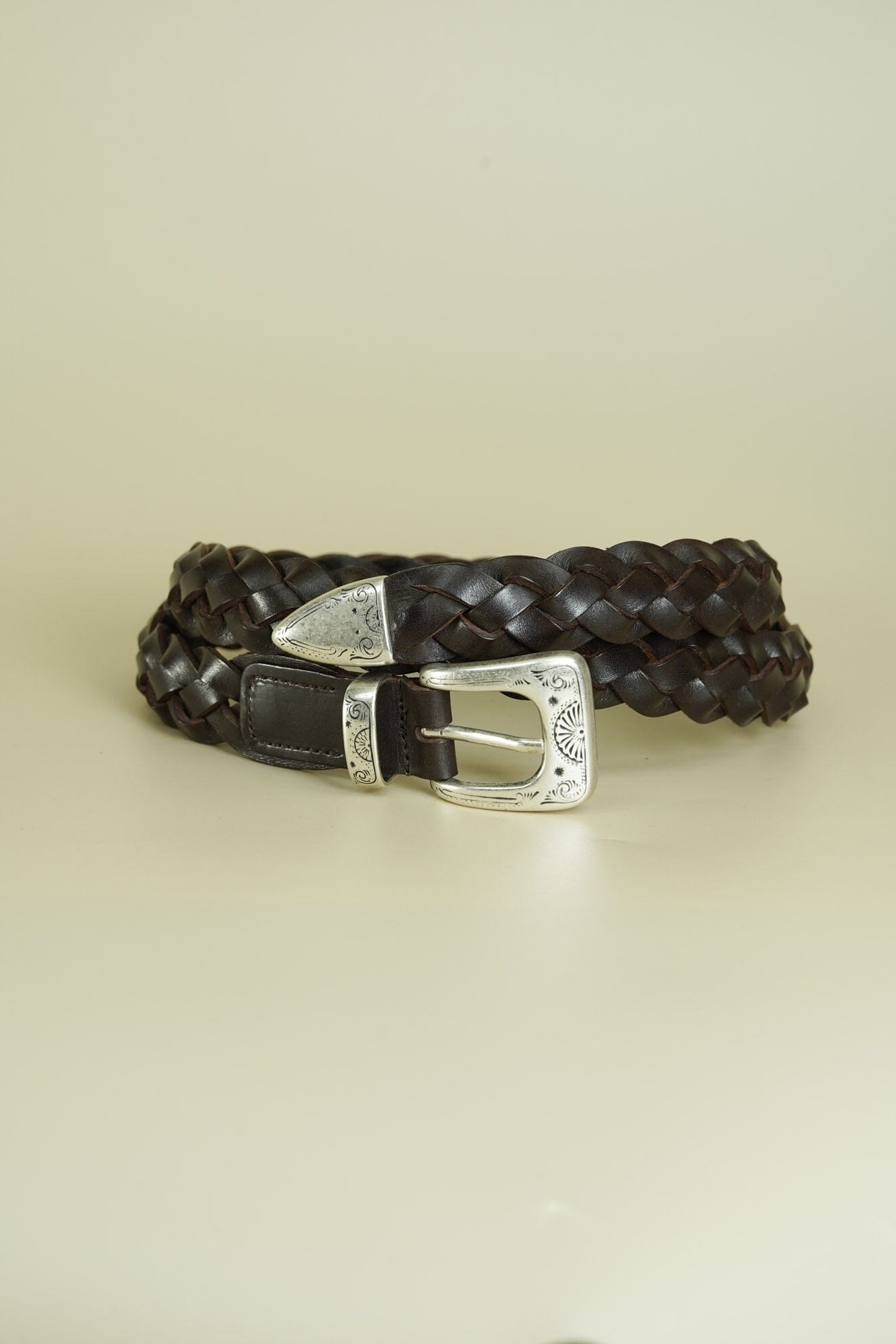 Accessories-Tiberio Ferretti Tiberio Ferretti Tanned Brown Leather Mesh-Silver Buckle