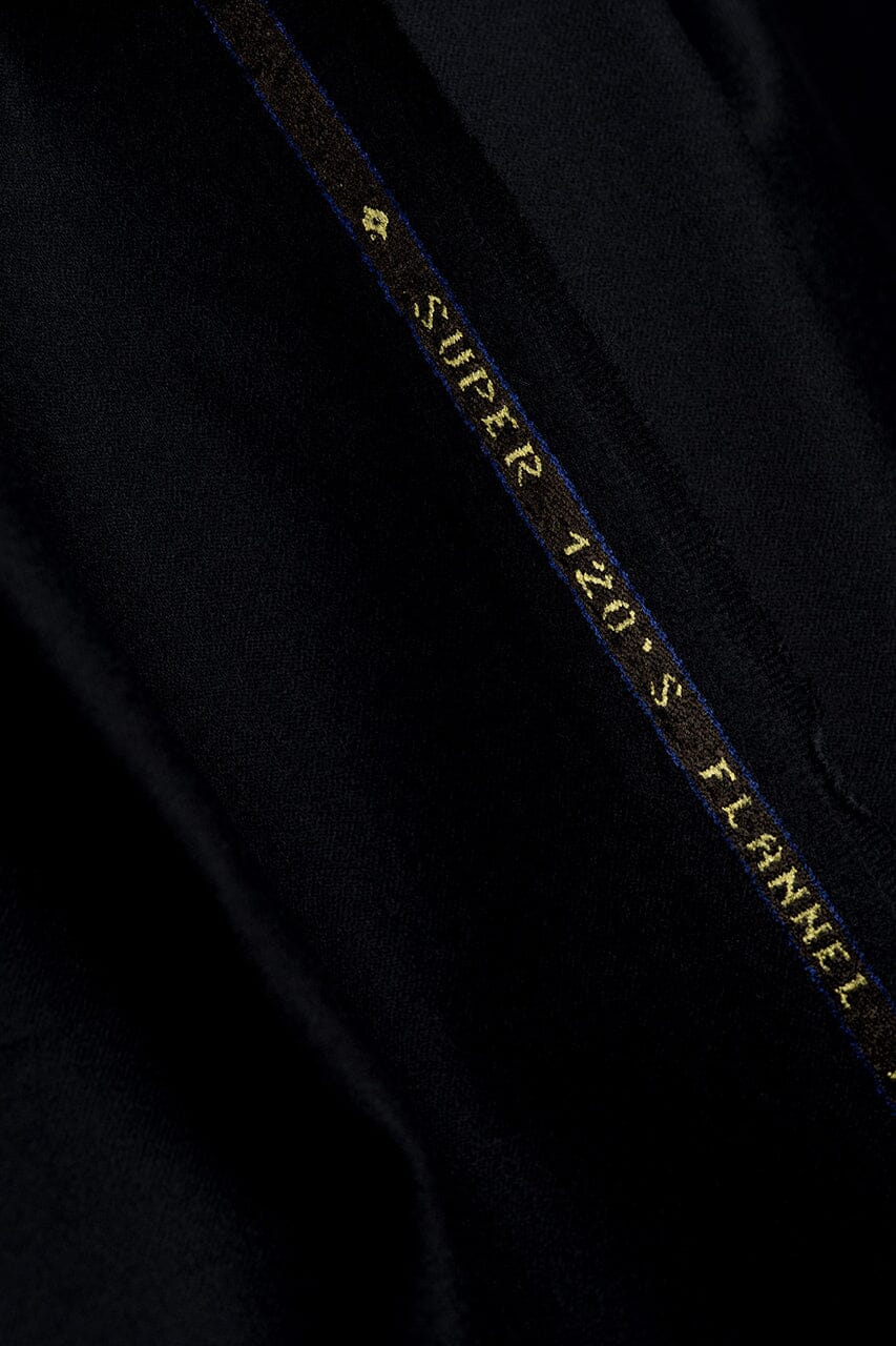 Vintage Suit Fabrics-VBC V23505 VBC Black Plain Wool Flannel Trosuering -1.6m