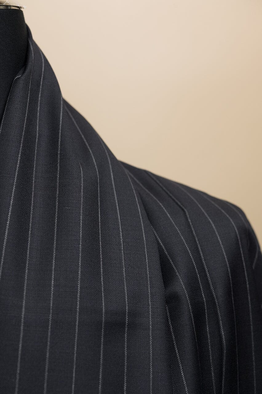 Vintage Suit Fabrics-Vintage V20018 Black Stripe 120's Wool Suiting -3m