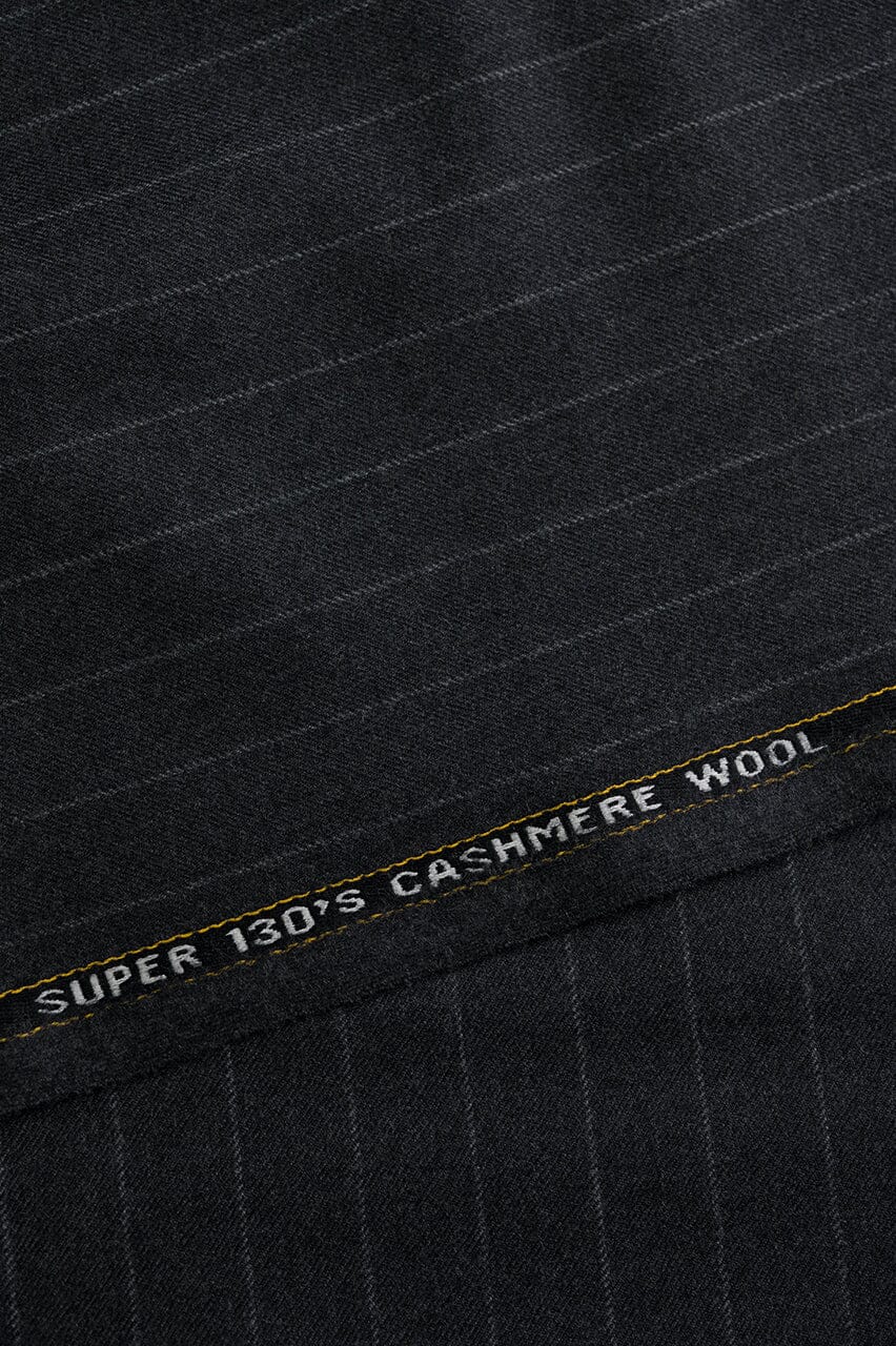 Vintage Suit Fabrics-Vintage V23071 Grey Stripe Cashmere Wool Suiting -3m
