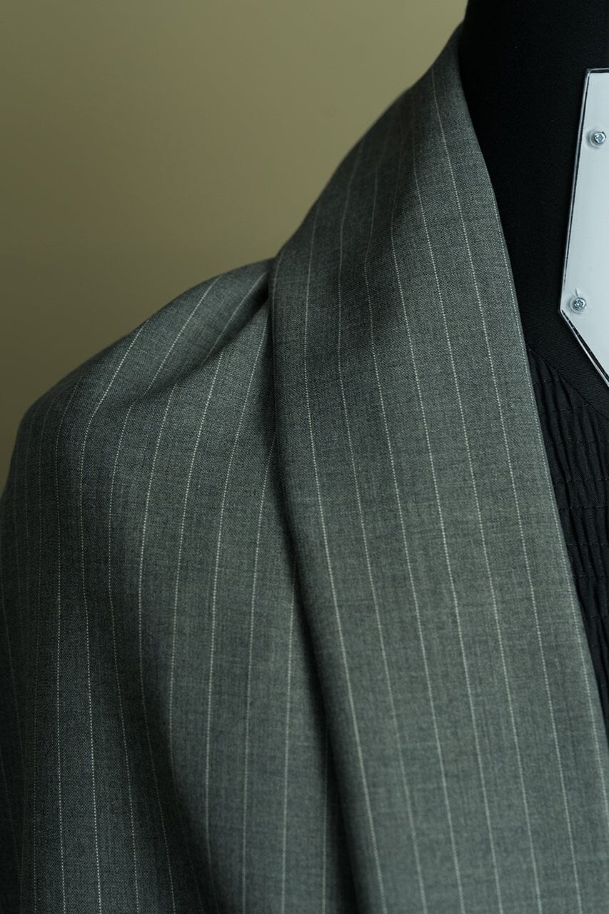Vintage Suit Fabrics-Vintage V23106 Charcoal Stripe Terylene Wool Suiting -2.8m