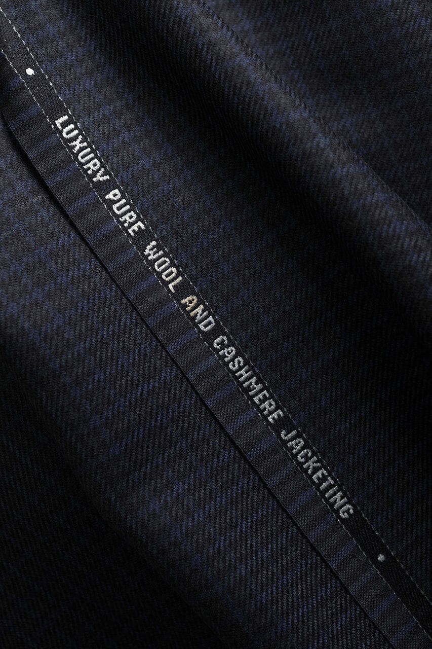 Vintage Suit Fabrics-Vintage V23283 Black&Blue Check Wool & Cashmere Jacketing -3.1m