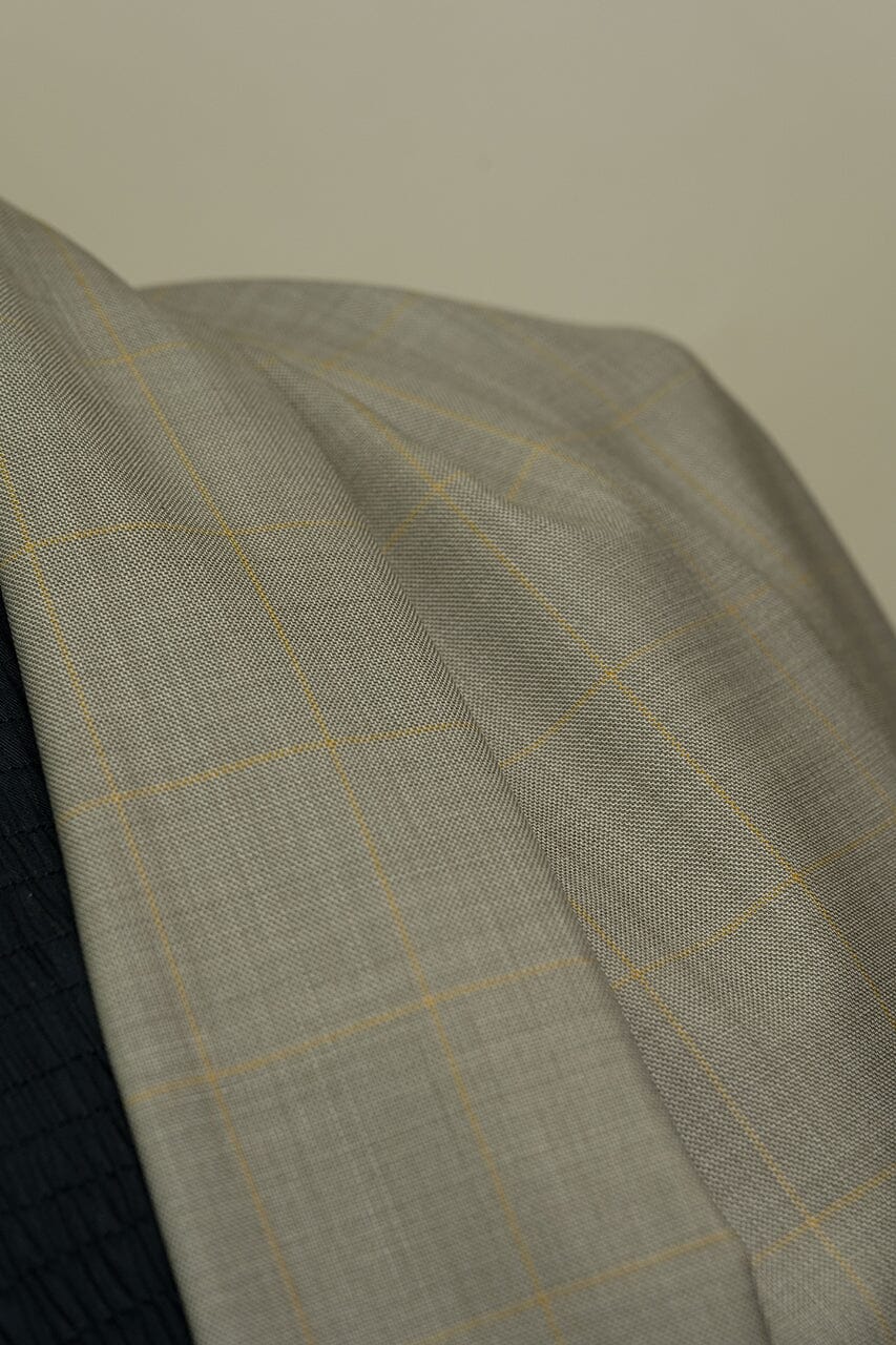 Vintage Suit Fabrics-Vintage V23311 Khaki Check Wool Suiting-3.2m