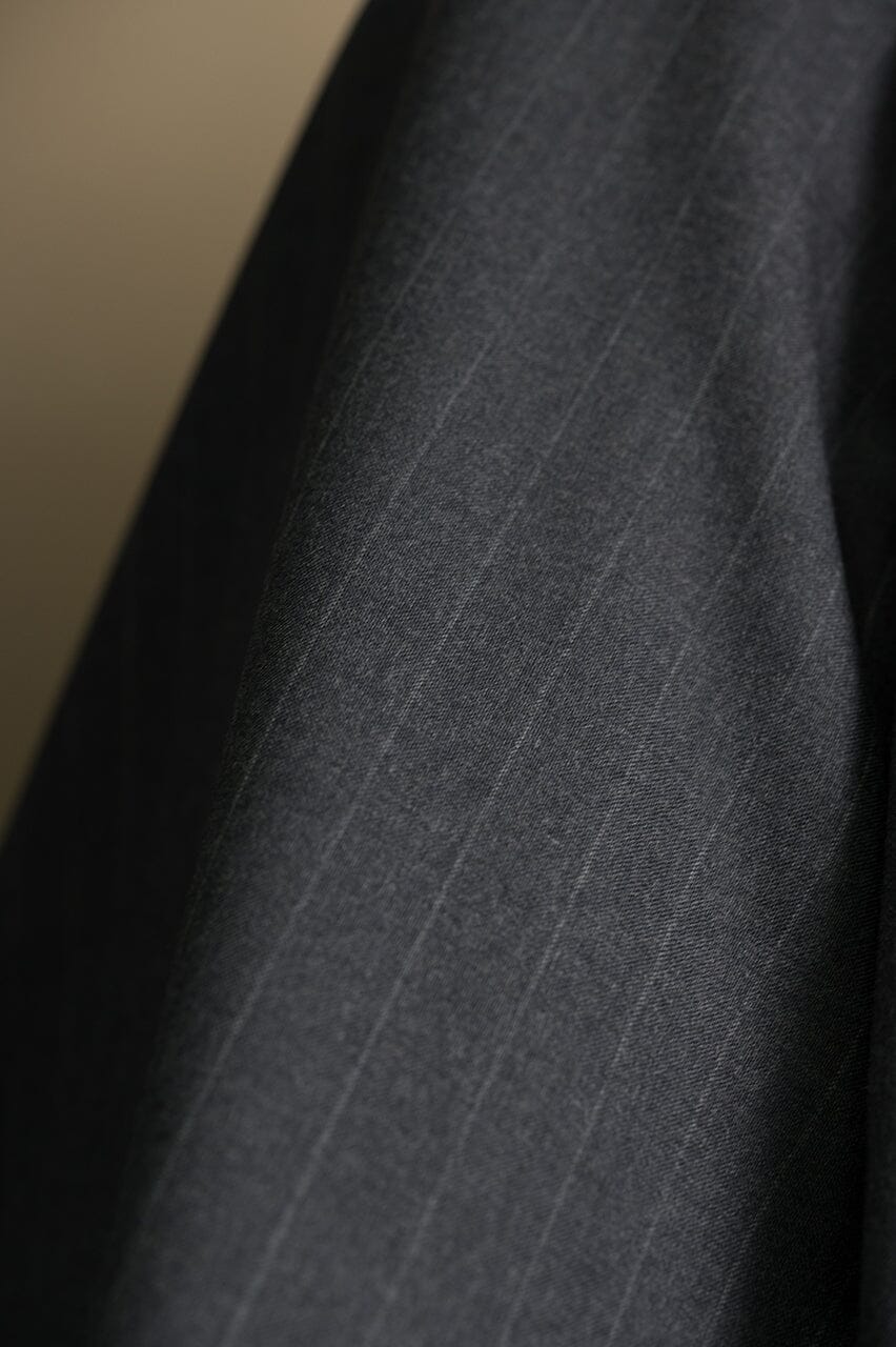 Vintage Suit Fabrics-Vintage V23382 Charcoal Stripe Wool Suiting-3m